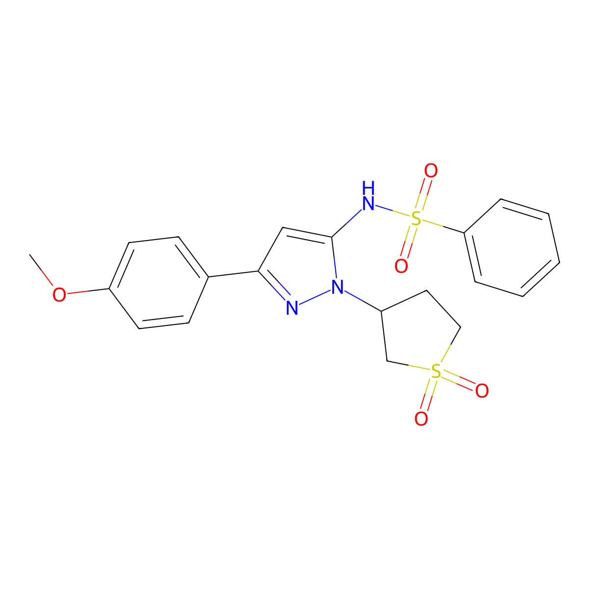N-(1-(1,1-dioxidotetrahydrothiophen-3-yl)-3-(4-methoxyphenyl)-1H-pyrazol-5-yl)benzenesulfonamide molecular structure, CAS 1170562-91-0
