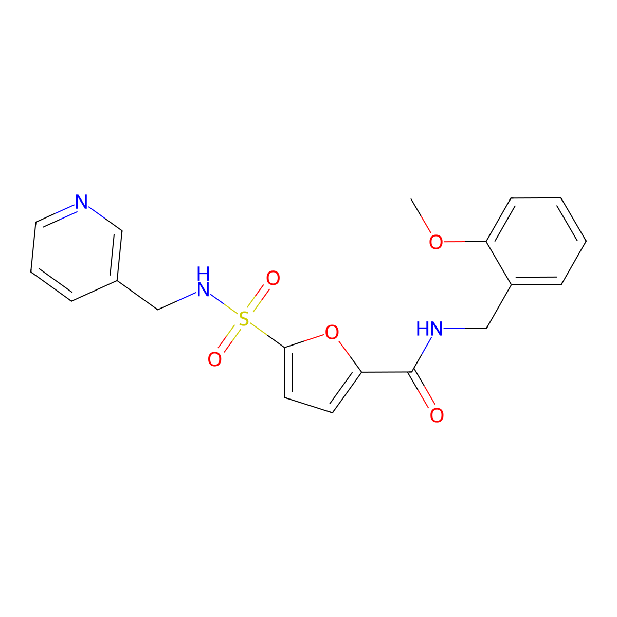 N-(2-methoxybenzyl)-5-(N-(pyridin-3-ylmethyl)sulfamoyl)furan-2-carboxamide molecular structure, CAS 1170563-43-5