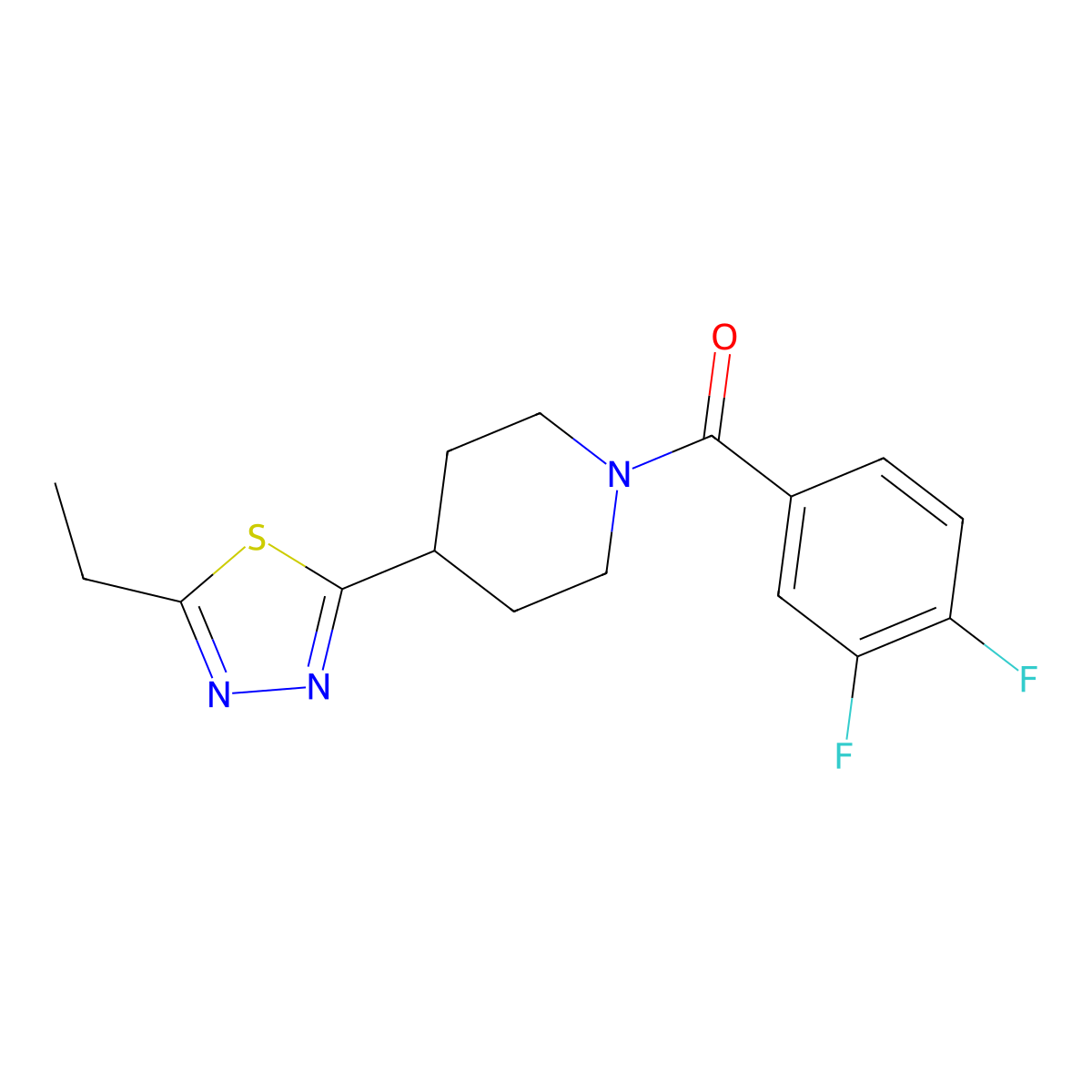 (3,4-Difluorophenyl)(4-(5-ethyl-1,3,4-thiadiazol-2-yl)piperidin-1-yl)methanone molecular structure, CAS 1170566-34-3