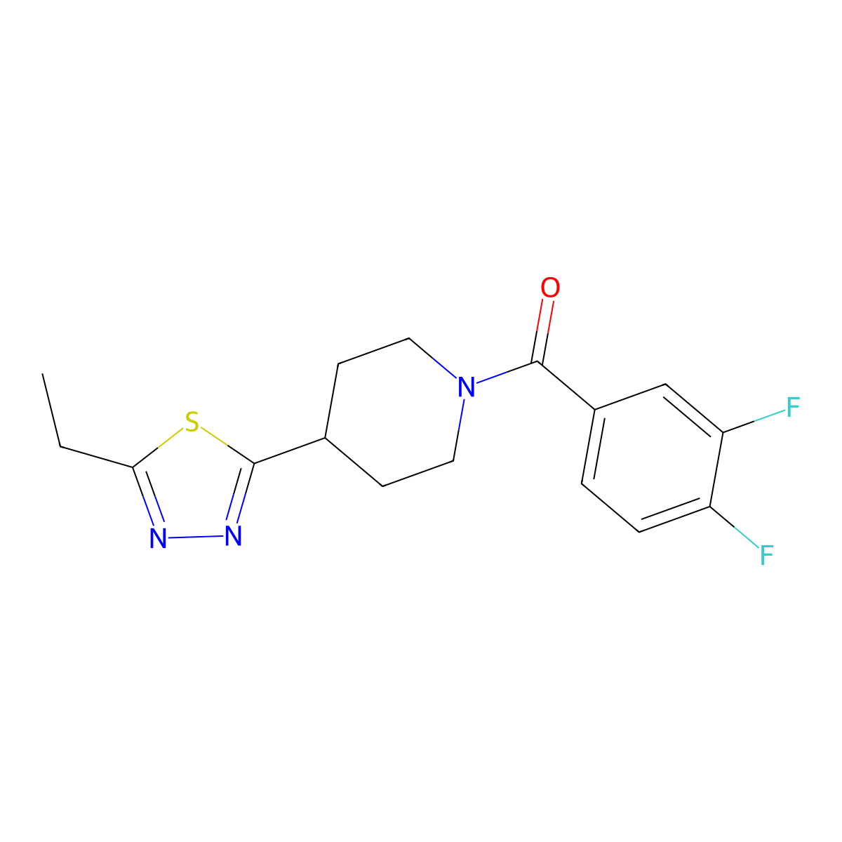 (3,4-Difluorophenyl)(4-(5-ethyl-1,3,4-thiadiazol-2-yl)piperidin-1-yl)methanone molecular structure, CAS 1170566-34-3