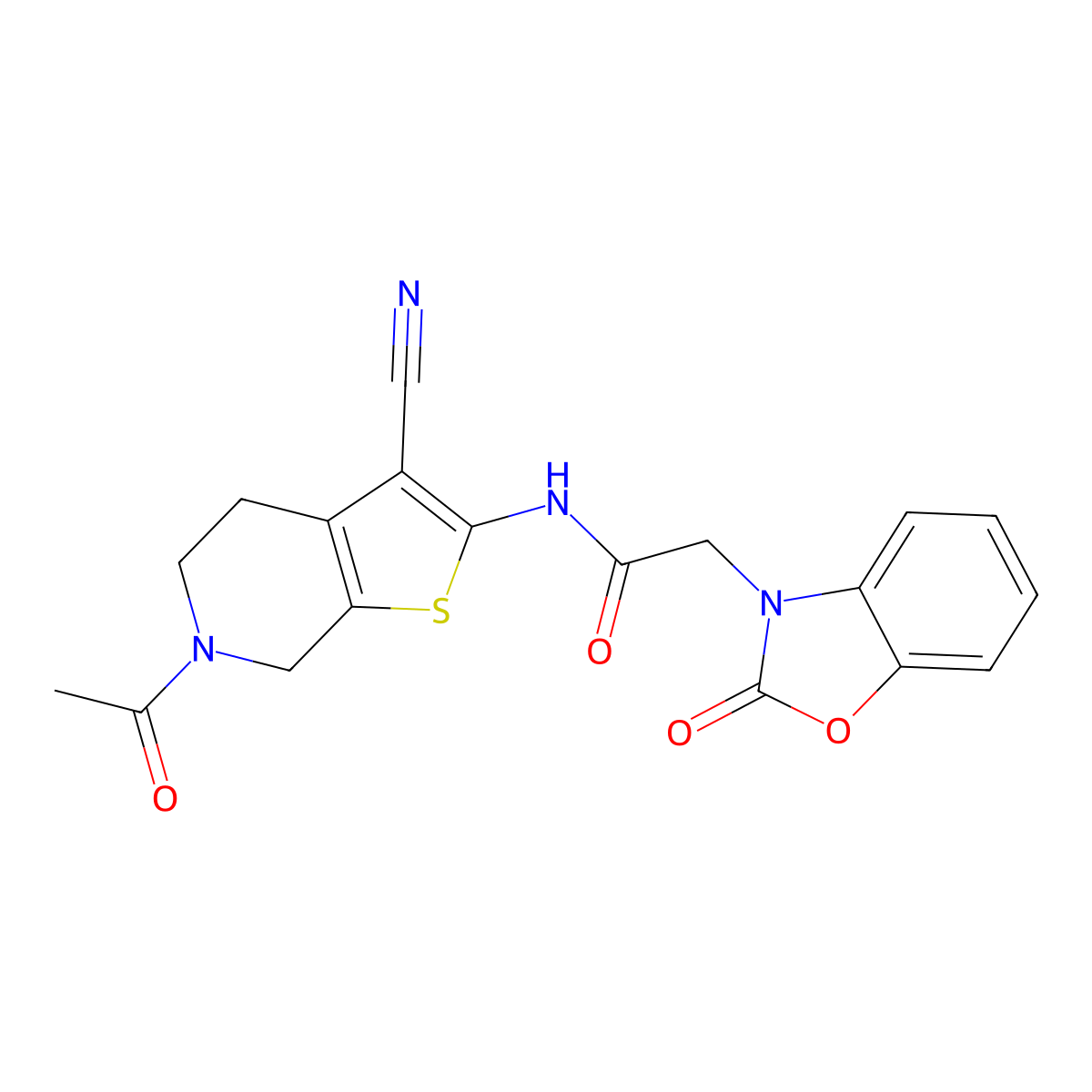 N-(6-acetyl-3-cyano-4,5,6,7-tetrahydrothieno[2,3-c]pyridin-2-yl)-2-(2-oxobenzo[d]oxazol-3(2H)-yl)acetamide molecular structure, CAS 1170566-49-0