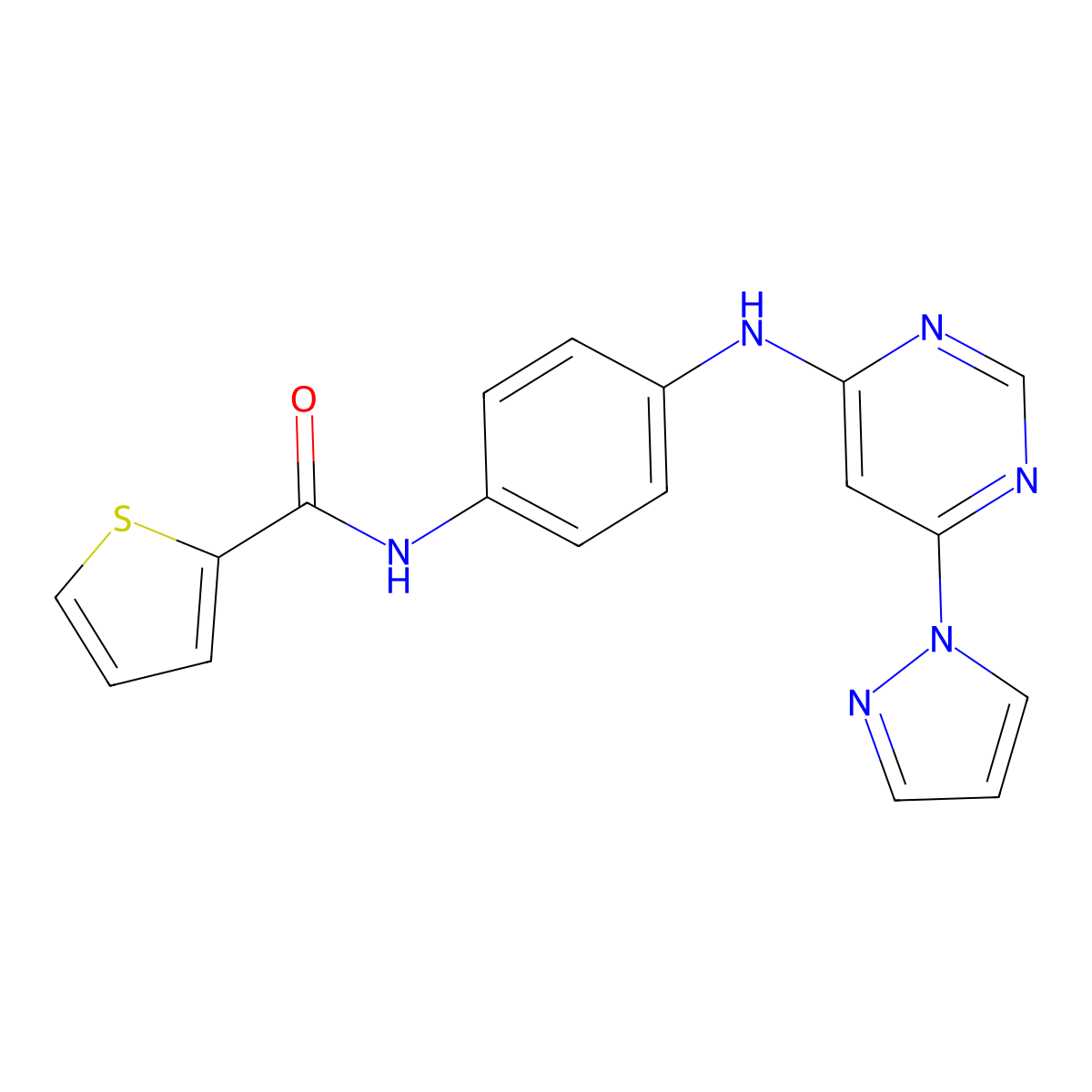 N-(4-{[6-(1H-pyrazol-1-yl)pyrimidin-4-yl]amino}phenyl)thiophene-2-carboxamide molecular structure, CAS 1170567-32-4