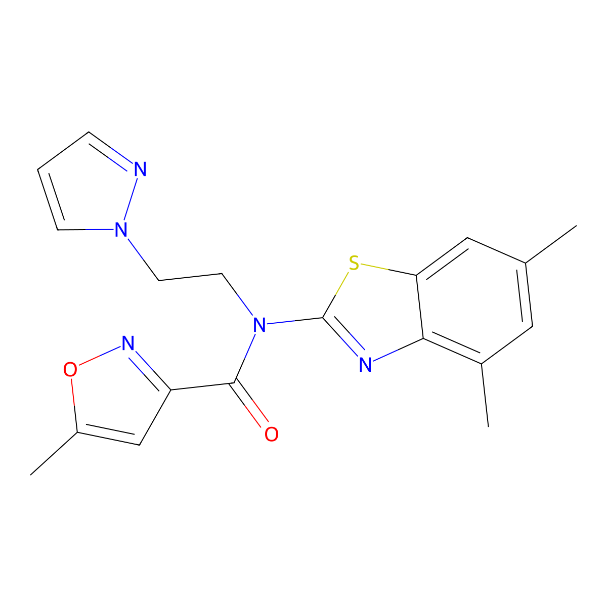 N-(2-(1H-pyrazol-1-yl)ethyl)-N-(4,6-dimethylbenzo[d]thiazol-2-yl)-5-methylisoxazole-3-carboxamide molecular structure, CAS 1170568-37-2