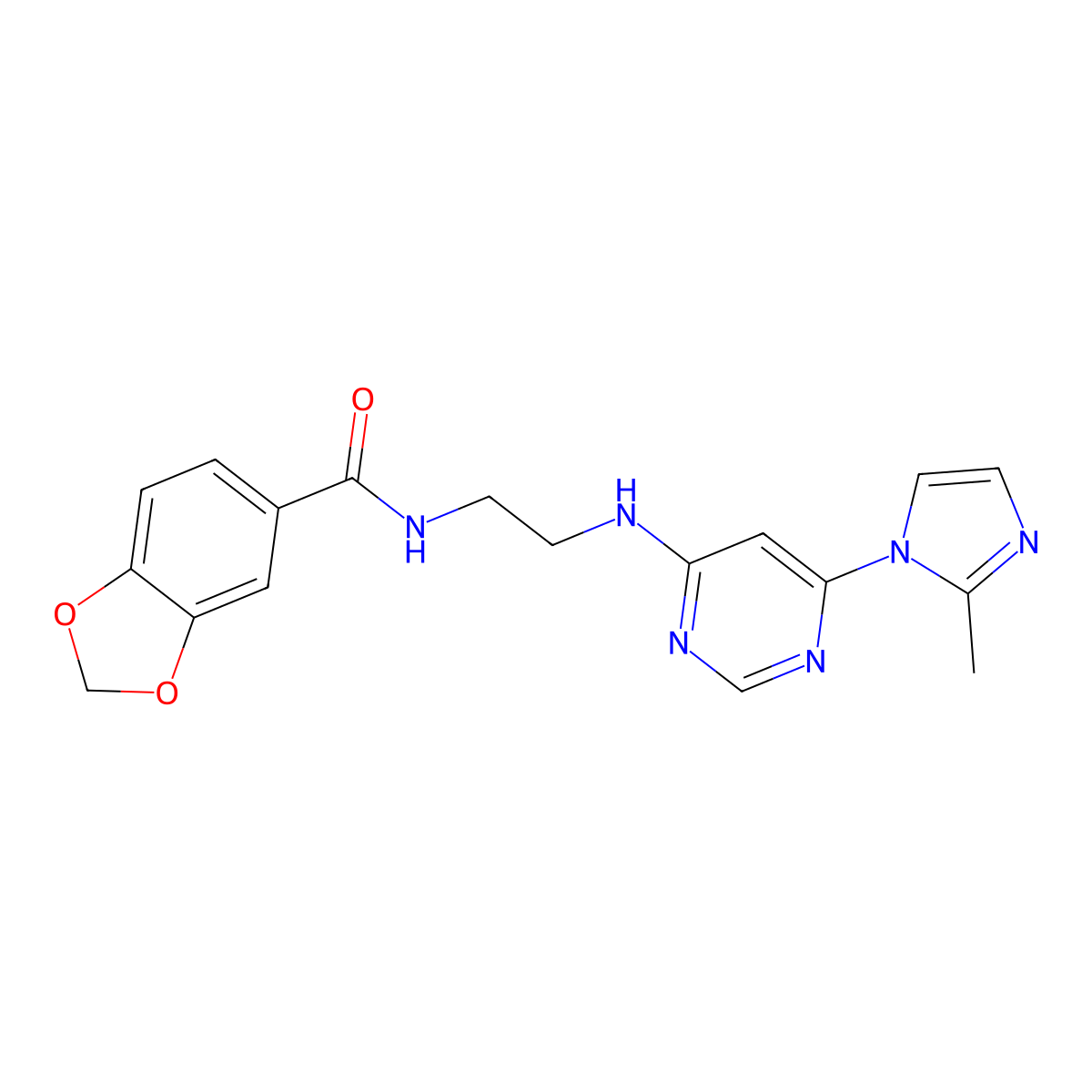 N-(2-((6-(2-methyl-1H-imidazol-1-yl)pyrimidin-4-yl)amino)ethyl)benzo[d][1,3]dioxole-5-carboxamide molecular structure, CAS 1170569-70-6