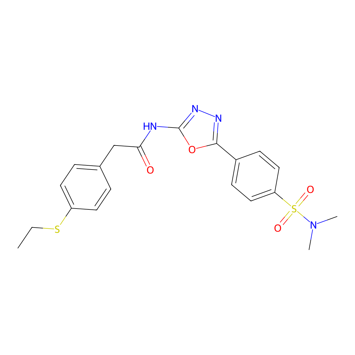 N-(5-(4-(N,N-dimethylsulfamoyl)phenyl)-1,3,4-oxadiazol-2-yl)-2-(4-(ethylthio)phenyl)acetamide molecular structure, CAS 1170570-60-1