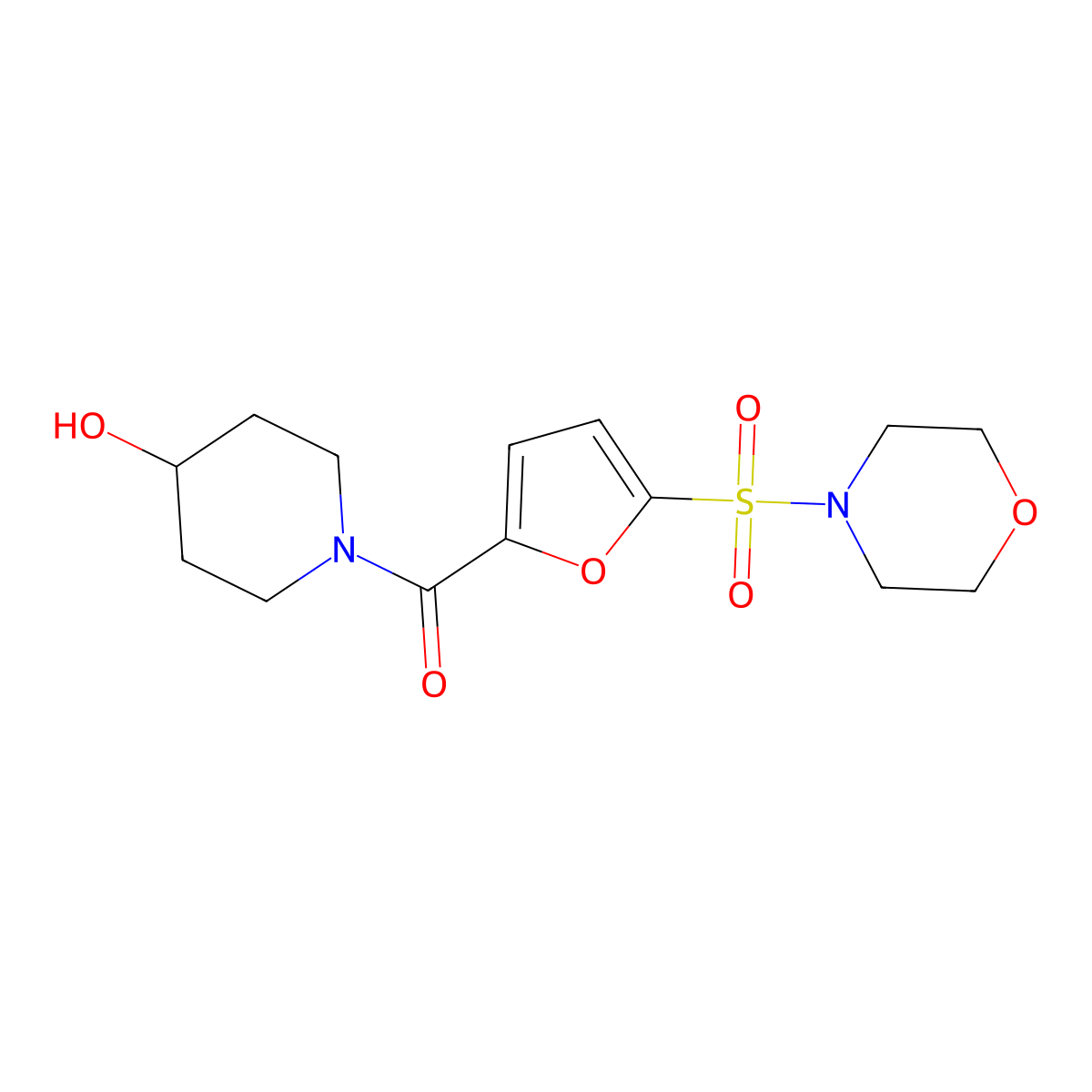 (4-Hydroxypiperidin-1-yl)(5-(morpholinosulfonyl)furan-2-yl)methanone molecular structure, CAS 1170570-61-2