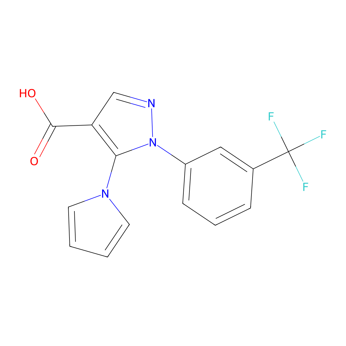 5-(1H-pyrrol-1-yl)-1-(3-(trifluoromethyl)phenyl)-1H-pyrazole-4-carboxylic acid molecular structure, CAS 1170573-62-2