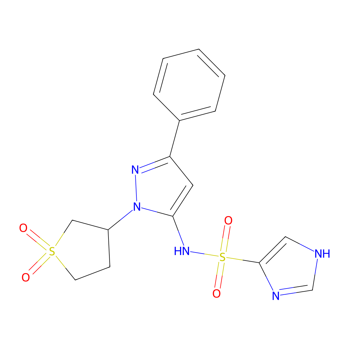 N-(1-(1,1-dioxidotetrahydrothiophen-3-yl)-3-phenyl-1H-pyrazol-5-yl)-1H-imidazole-4-sulfonamide molecular structure, CAS 1170573-94-0