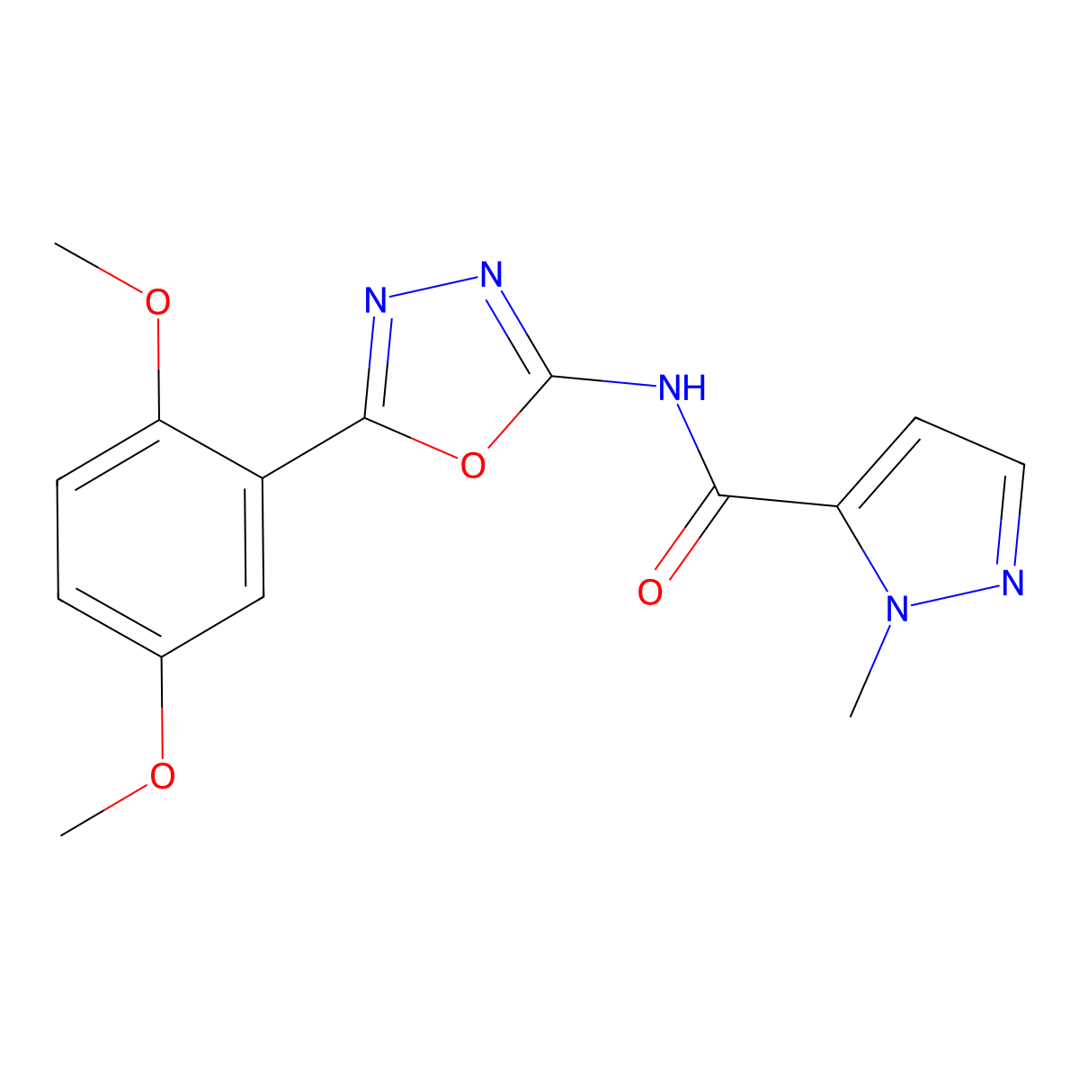 N-(5-(2,5-dimethoxyphenyl)-1,3,4-oxadiazol-2-yl)-1-methyl-1H-pyrazole-5-carboxamide molecular structure, CAS 1170576-50-7