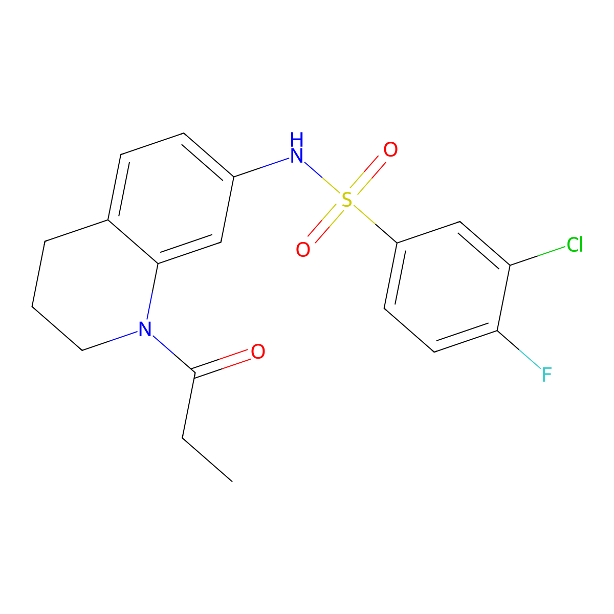 3-chloro-4-fluoro-N-(1-propionyl-1,2,3,4-tetrahydroquinolin-7-yl)benzenesulfonamide molecular structure, CAS 1170577-53-3