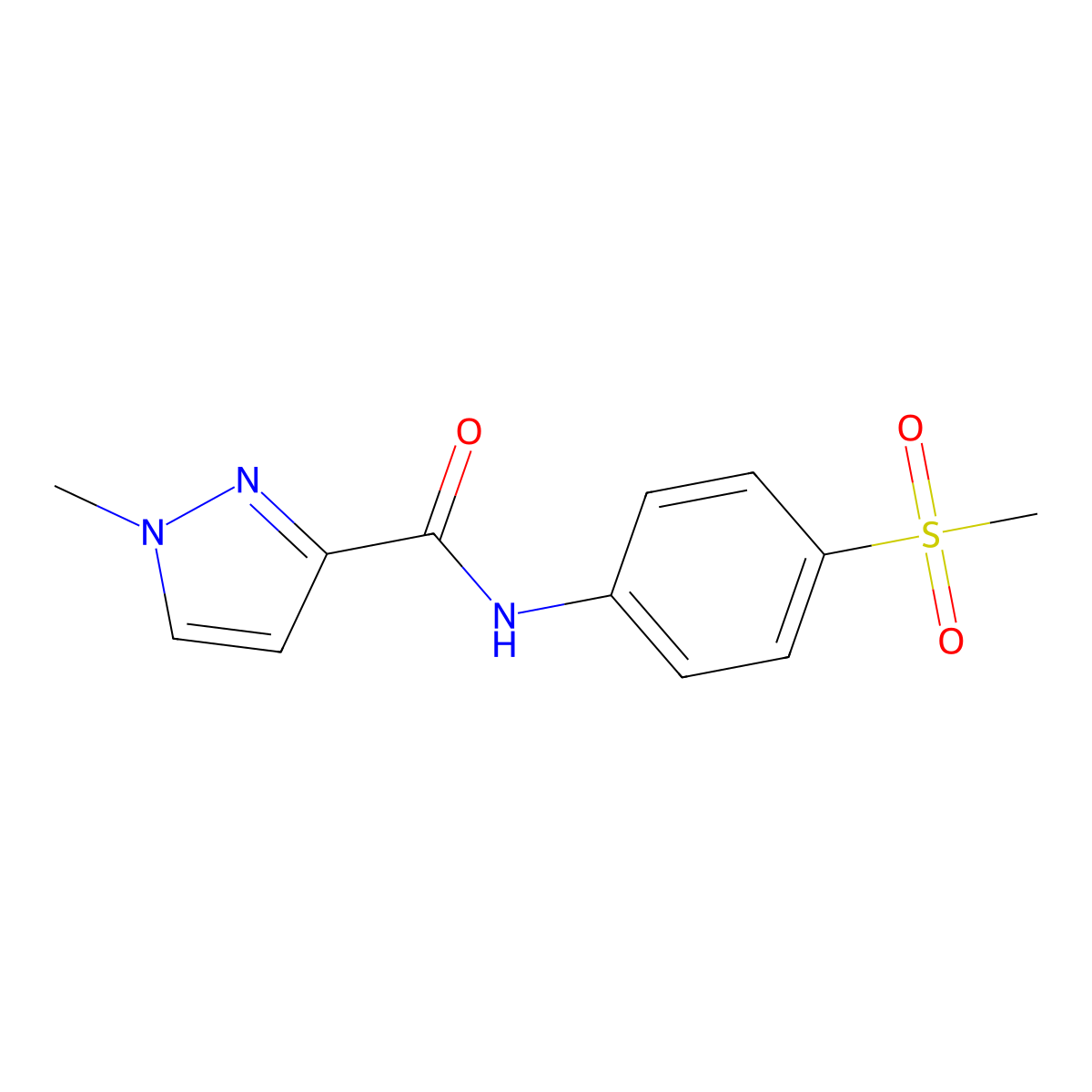 1-methyl-N-(4-(methylsulfonyl)phenyl)-1H-pyrazole-3-carboxamide molecular structure, CAS 1170578-74-1