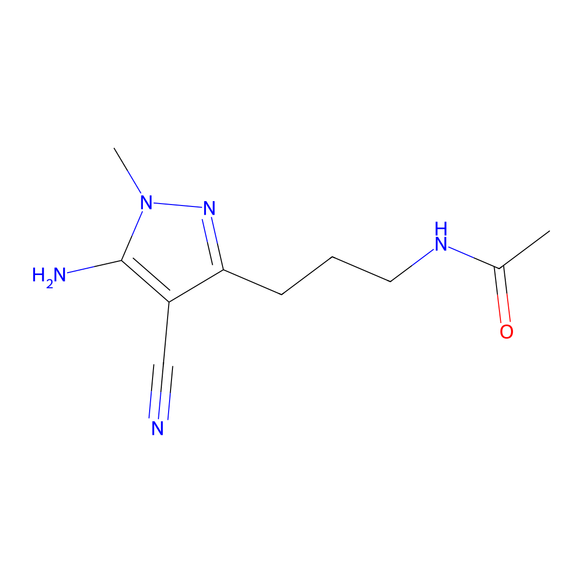 N-[3-(5-amino-4-cyano-1-methyl-1H-pyrazol-3-yl)propyl]acetamide molecular structure, CAS 1170584-04-9