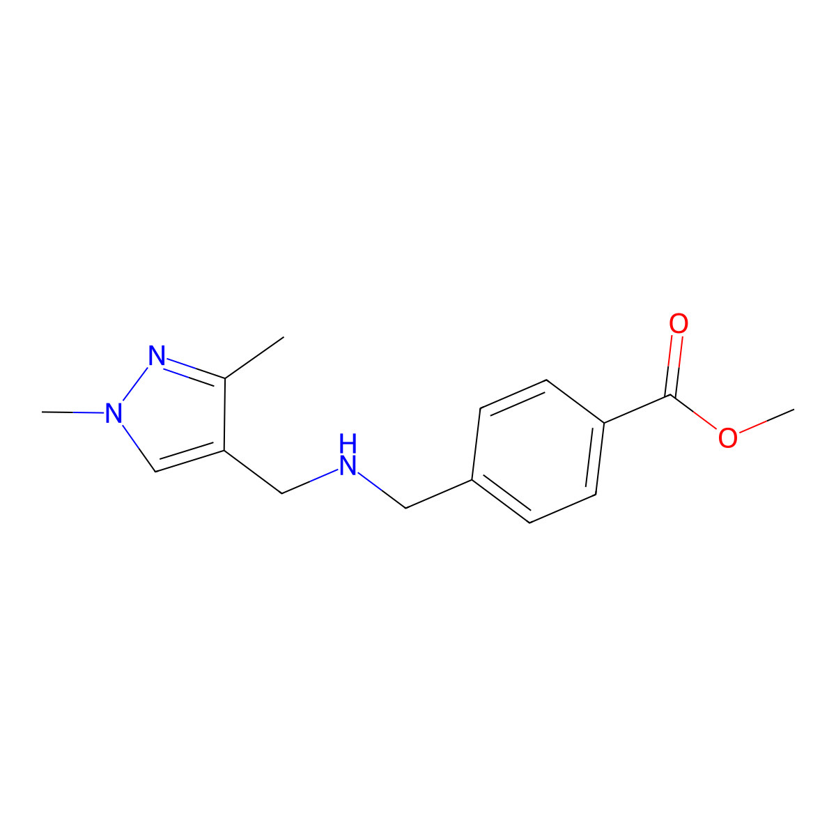 methyl 4-({[(1,3-dimethyl-1H-pyrazol-4-yl)methyl]amino}methyl)benzoate molecular structure, CAS 1170584-54-9
