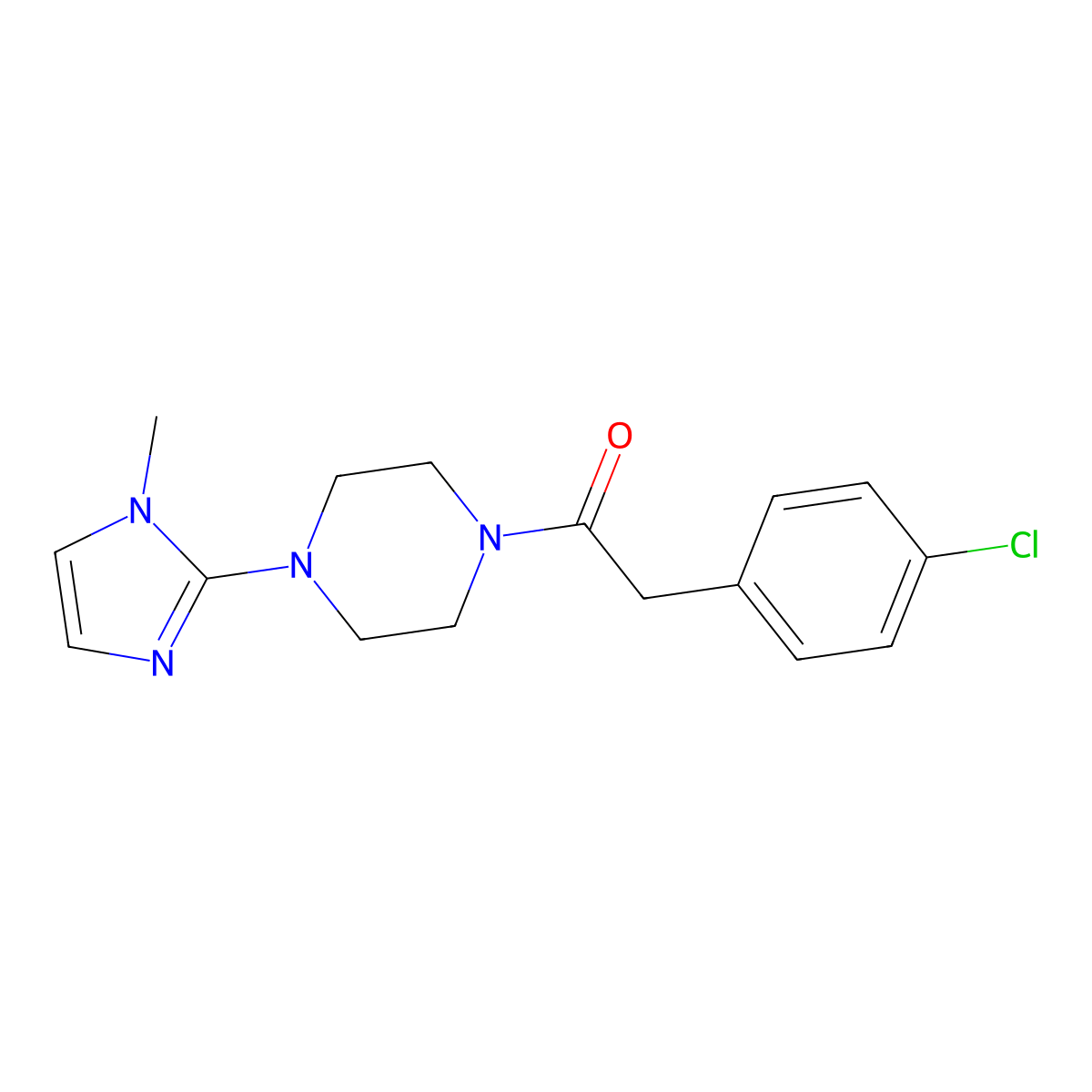 2-(p-Chlorophenyl)-1-[4-(1-methyl-2-imidazolyl)-1-piperazinyl]-1-ethanone molecular structure, CAS 1170585-93-9