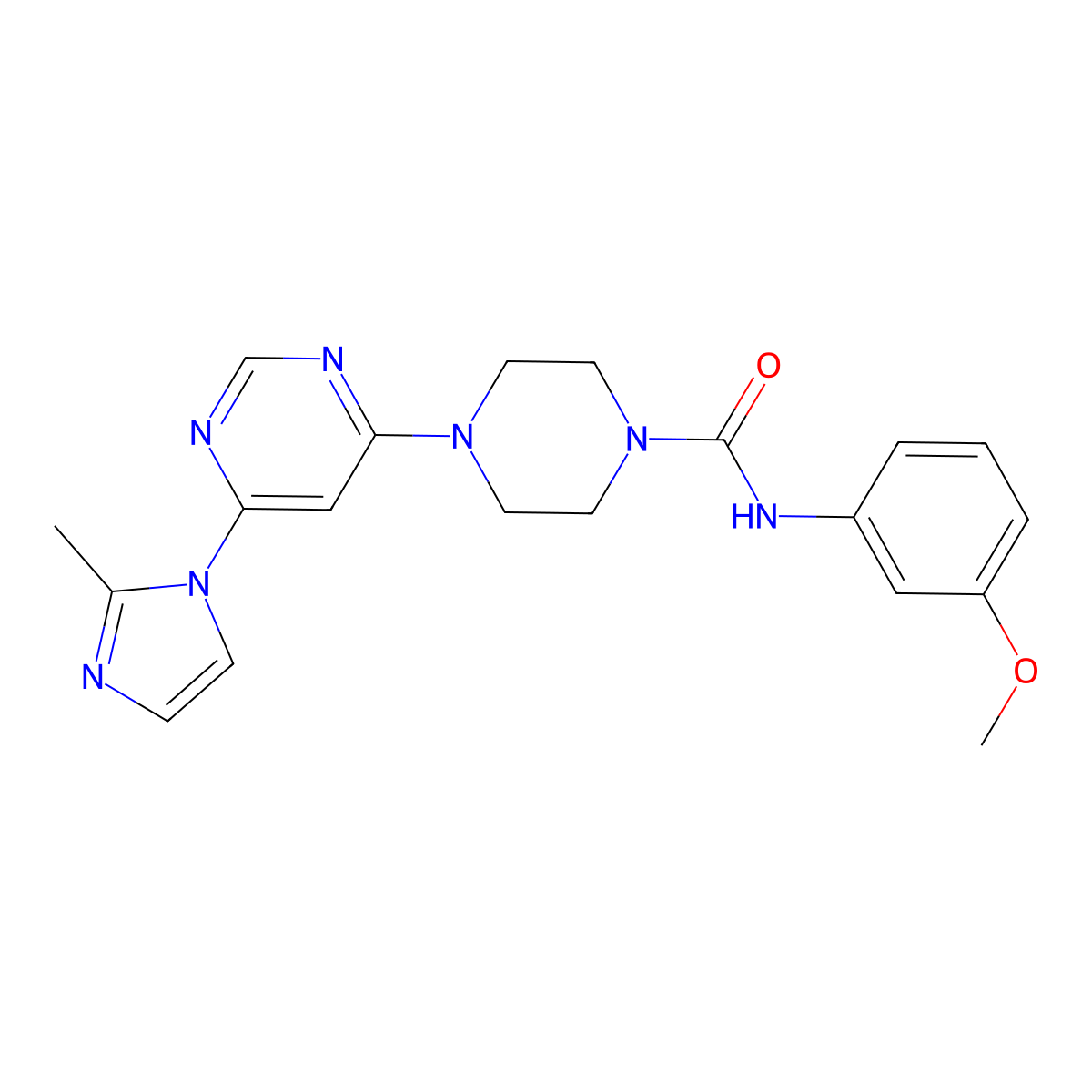 N-(3-methoxyphenyl)-4-(6-(2-methyl-1H-imidazol-1-yl)pyrimidin-4-yl)piperazine-1-carboxamide molecular structure, CAS 1170586-55-6