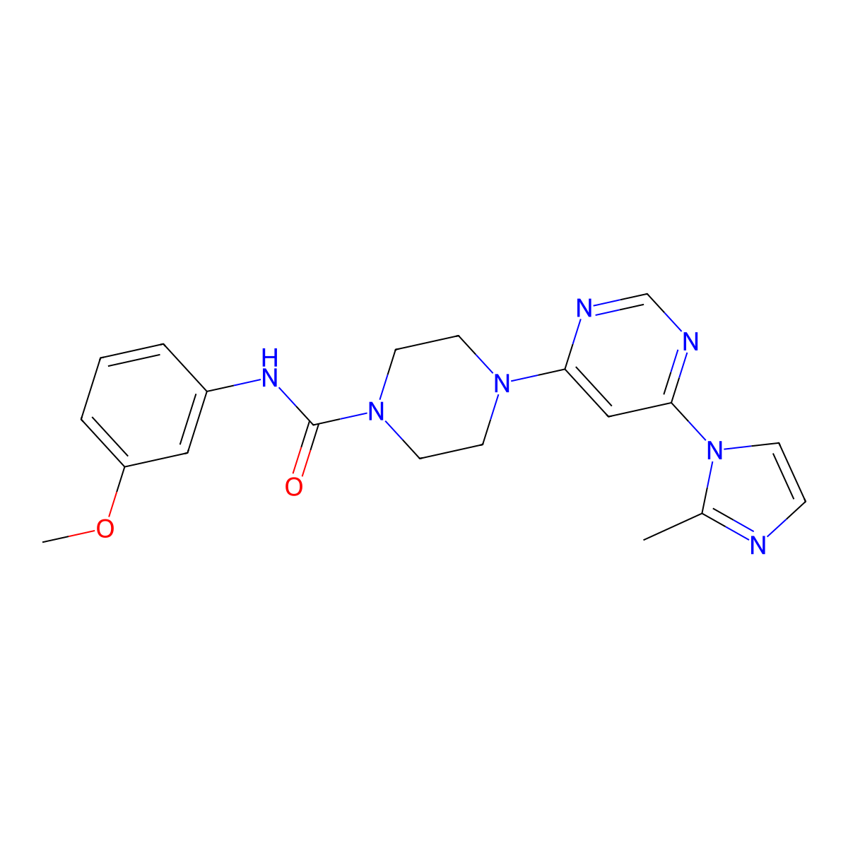 N-(3-methoxyphenyl)-4-(6-(2-methyl-1H-imidazol-1-yl)pyrimidin-4-yl)piperazine-1-carboxamide molecular structure, CAS 1170586-55-6