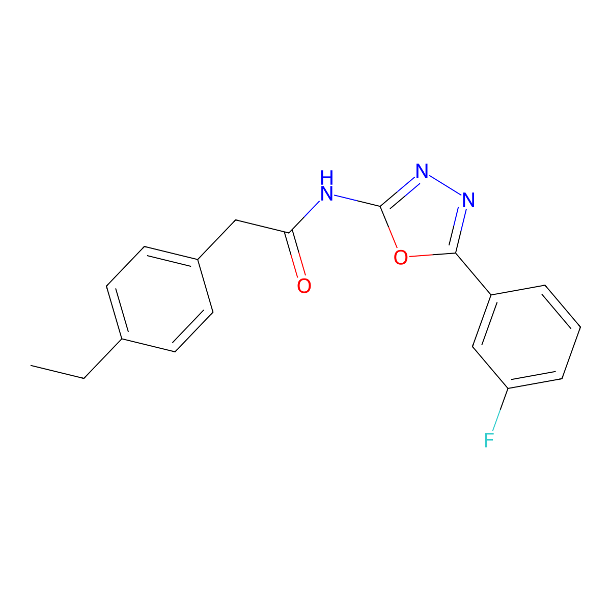 2-(4-ethylphenyl)-N-(5-(3-fluorophenyl)-1,3,4-oxadiazol-2-yl)acetamide molecular structure, CAS 1170586-63-6