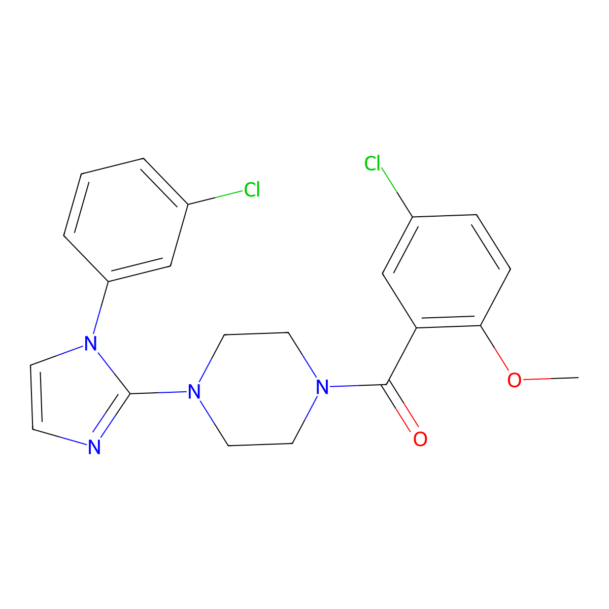 (5-Chloro-2-methoxyphenyl)(4-(1-(3-chlorophenyl)-1H-imidazol-2-yl)piperazin-1-yl)methanone molecular structure, CAS 1170587-67-3