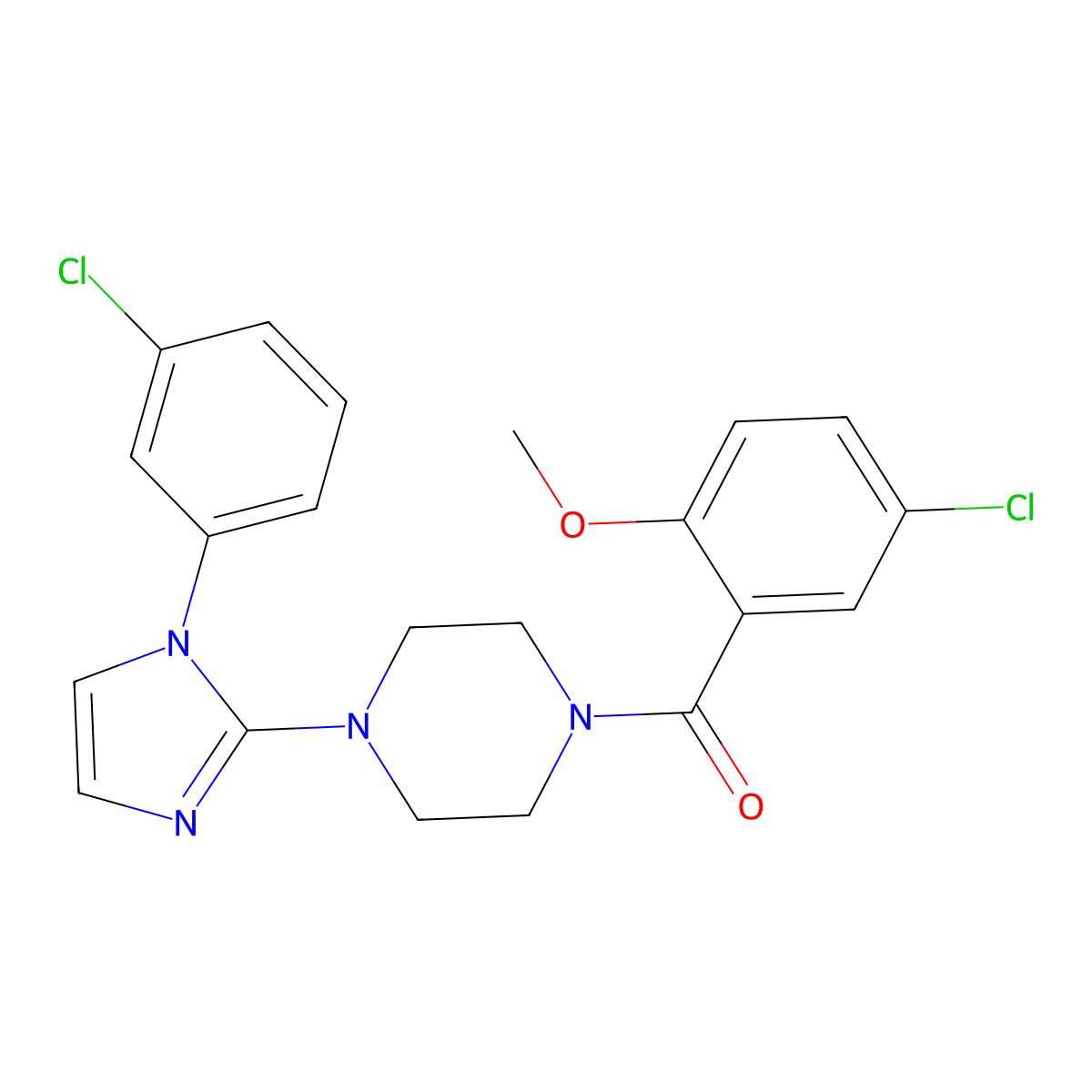 (5-Chloro-2-methoxyphenyl)(4-(1-(3-chlorophenyl)-1H-imidazol-2-yl)piperazin-1-yl)methanone molecular structure, CAS 1170587-67-3
