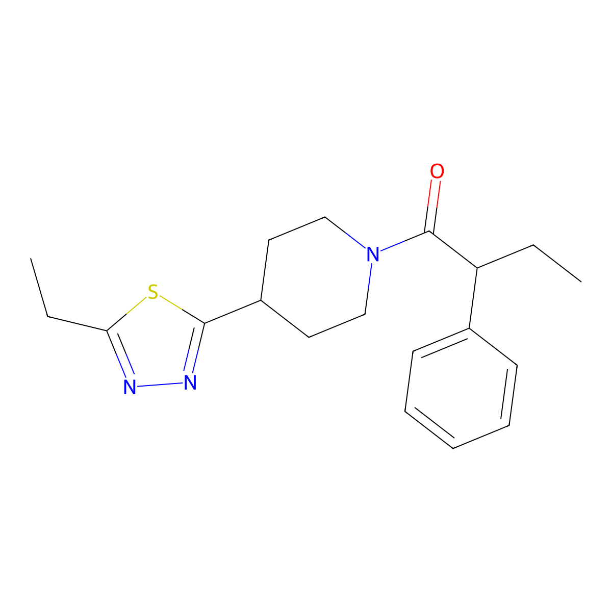 1-[4-(5-Ethyl-1,3,4-thiadiazol-2-yl)piperidin-1-yl]-2-phenylbutan-1-one molecular structure, CAS 1170588-73-4