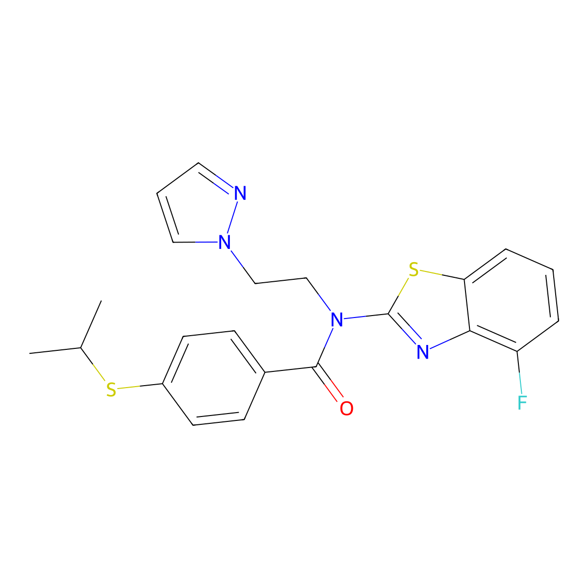 N-(2-(1H-pyrazol-1-yl)ethyl)-N-(4-fluorobenzo[d]thiazol-2-yl)-4-(isopropylthio)benzamide molecular structure, CAS 1170590-59-6