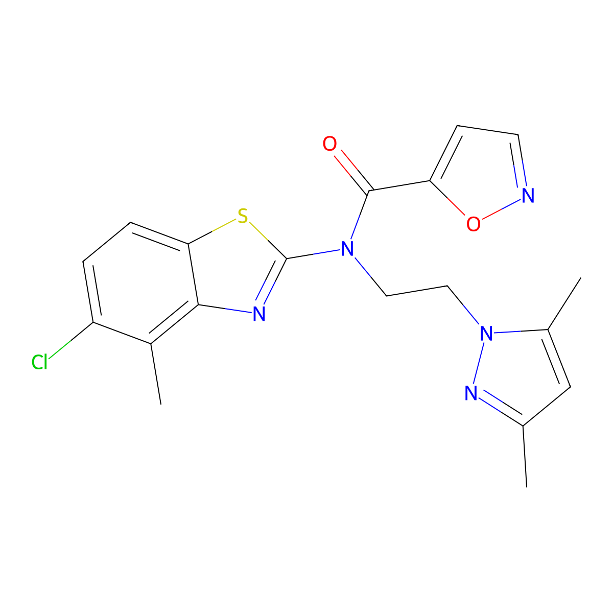 N-(5-chloro-4-methylbenzo[d]thiazol-2-yl)-N-(2-(3,5-dimethyl-1H-pyrazol-1-yl)ethyl)isoxazole-5-carboxamide molecular structure, CAS 1170592-05-8