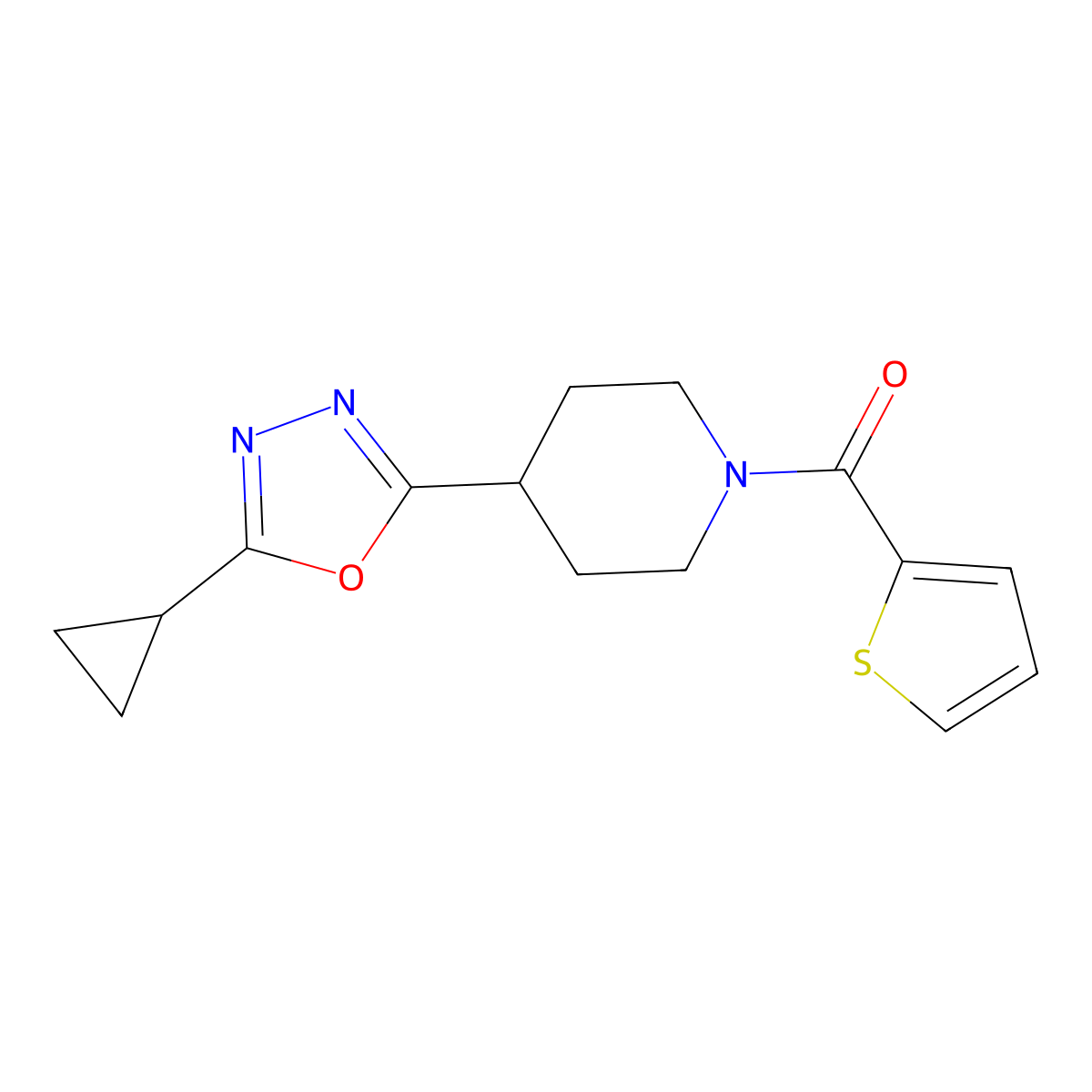 (4-(5-Cyclopropyl-1,3,4-oxadiazol-2-yl)piperidin-1-yl)(thiophen-2-yl)methanone molecular structure, CAS 1170592-25-2