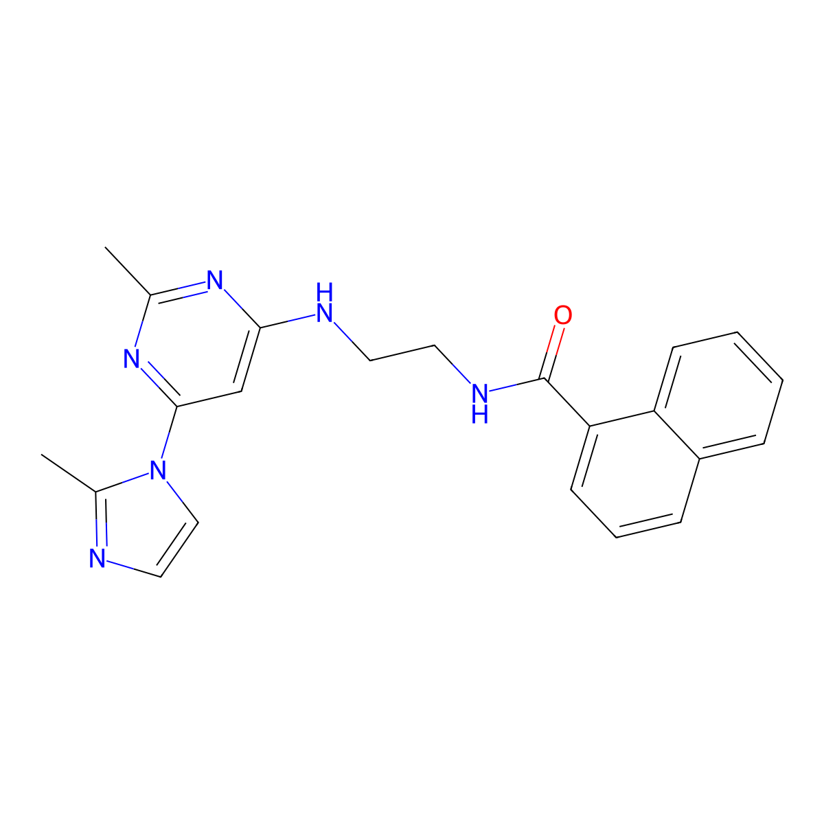N-(2-((2-methyl-6-(2-methyl-1H-imidazol-1-yl)pyrimidin-4-yl)amino)ethyl)-1-naphthamide molecular structure, CAS 1170594-52-1