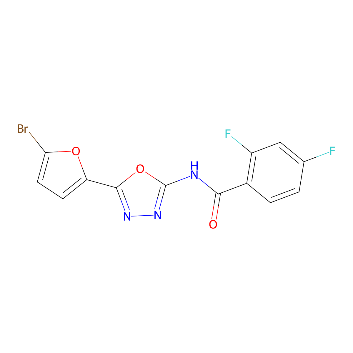 N-[5-(5-bromofuran-2-yl)-1,3,4-oxadiazol-2-yl]-2,4-difluorobenzamide molecular structure, CAS 1170596-85-6