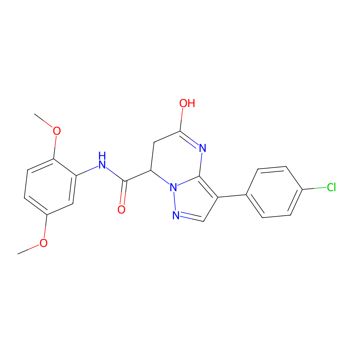 3-(4-chlorophenyl)-N-(2,5-dimethoxyphenyl)-5-oxo-4,5,6,7-tetrahydropyrazolo[1,5-a]pyrimidine-7-carboxamide molecular structure, CAS 1170597-38-2