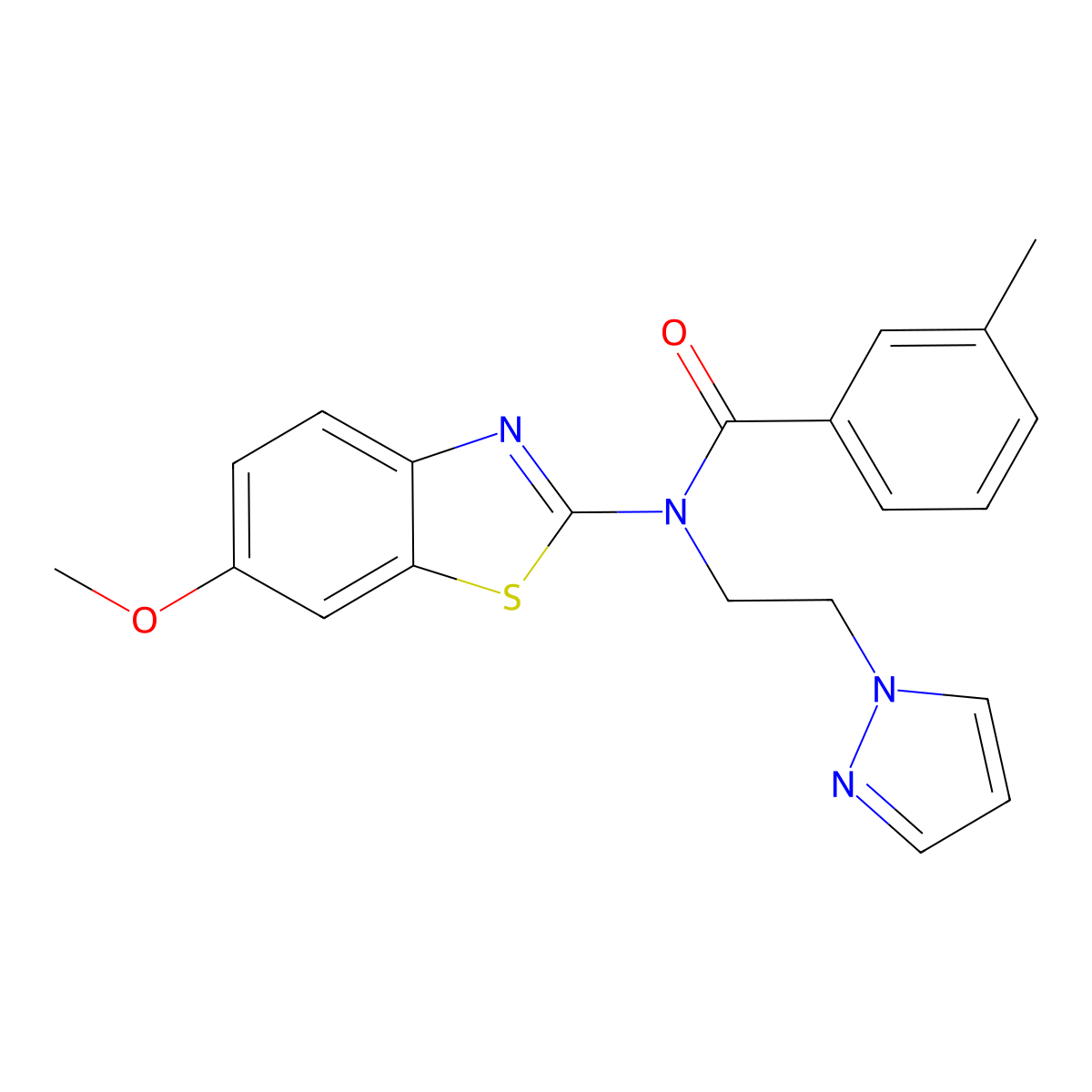 N-(2-(1H-pyrazol-1-yl)ethyl)-N-(6-methoxybenzo[d]thiazol-2-yl)-3-methylbenzamide molecular structure, CAS 1170598-29-4