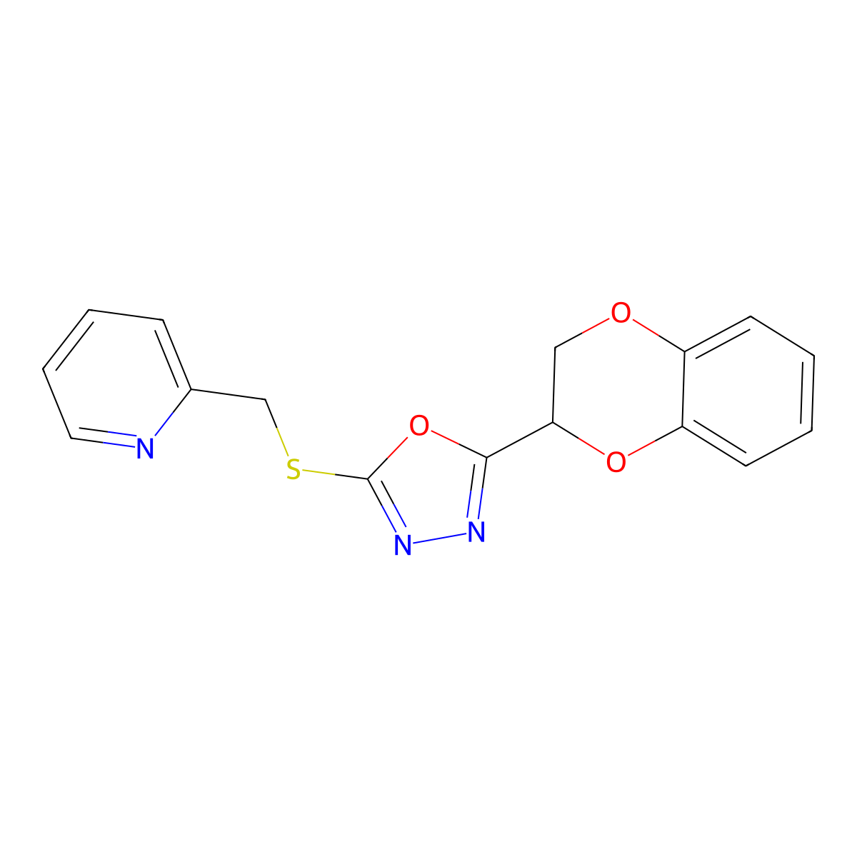 2-(2,3-Dihydrobenzo[b][1,4]dioxin-2-yl)-5-((pyridin-2-ylmethyl)thio)-1,3,4-oxadiazole molecular structure, CAS 1170600-77-7