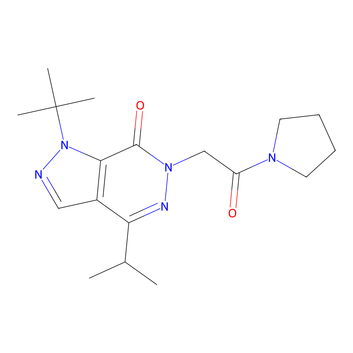 1-(tert-butyl)-4-isopropyl-6-(2-oxo-2-(pyrrolidin-1-yl)ethyl)-1H-pyrazolo[3,4-d]pyridazin-7(6H)-one molecular structure, CAS 1170600-91-5