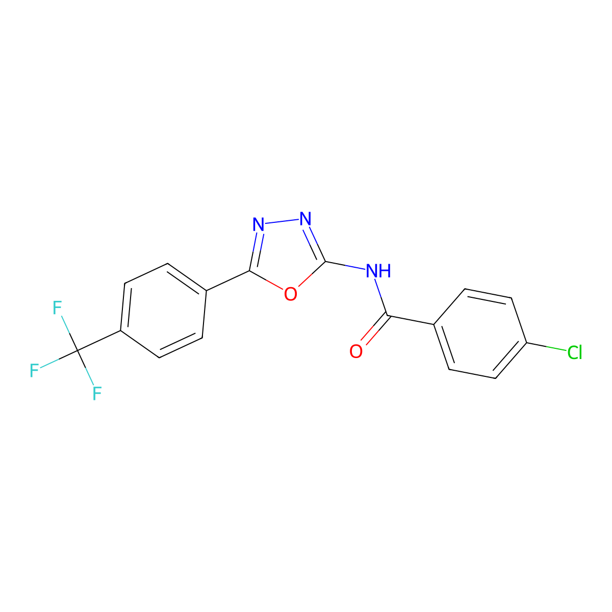 4-chloro-N-(5-(4-(trifluoromethyl)phenyl)-1,3,4-oxadiazol-2-yl)benzamide molecular structure, CAS 1170601-21-4