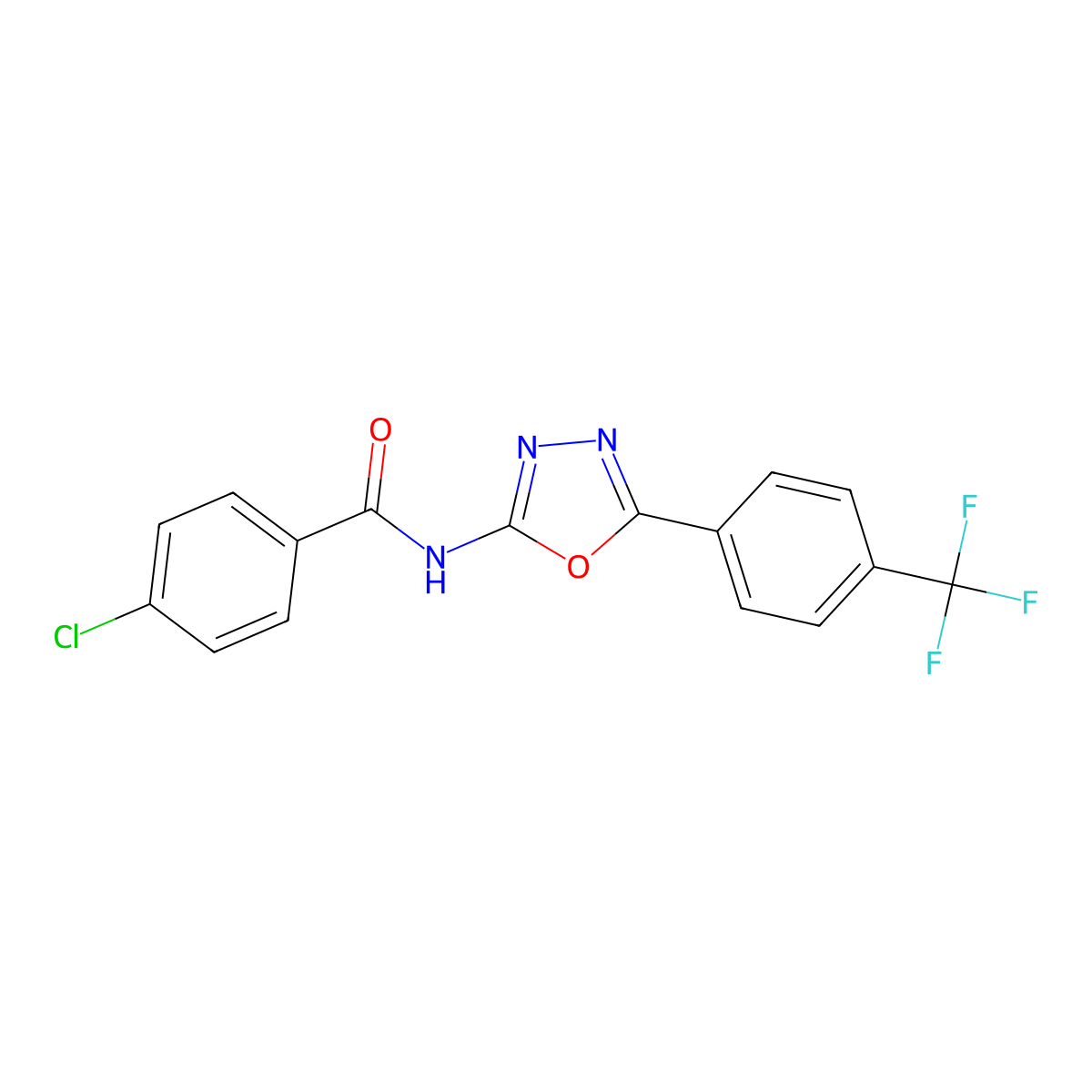 4-chloro-N-(5-(4-(trifluoromethyl)phenyl)-1,3,4-oxadiazol-2-yl)benzamide molecular structure, CAS 1170601-21-4