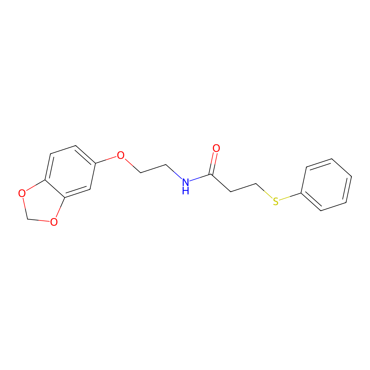 N-(2-(benzo[d][1,3]dioxol-5-yloxy)ethyl)-3-(phenylthio)propanamide molecular structure, CAS 1170602-36-4