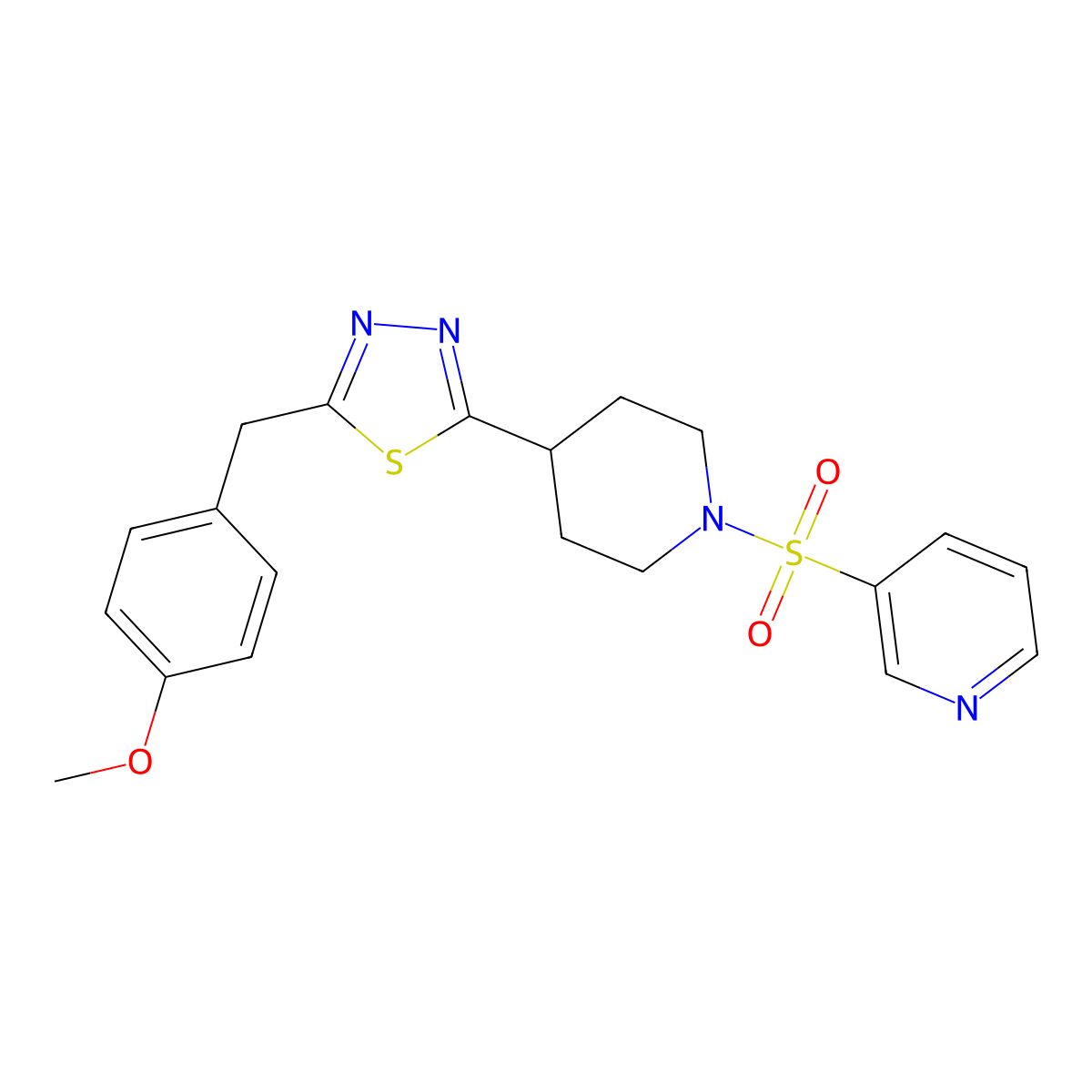 2-(4-Methoxybenzyl)-5-(1-(pyridin-3-ylsulfonyl)piperidin-4-yl)-1,3,4-thiadiazole molecular structure, CAS 1170603-92-5