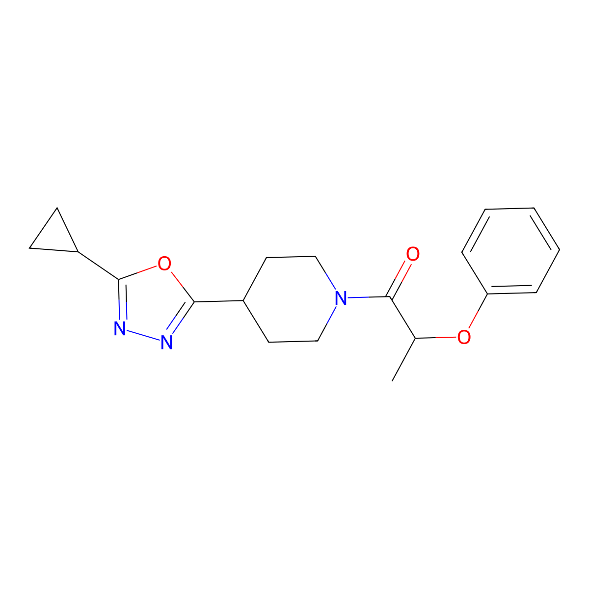 1-[4-(5-Cyclopropyl-1,3,4-oxadiazol-2-yl)piperidin-1-yl]-2-phenoxypropan-1-one molecular structure, CAS 1170604-93-9