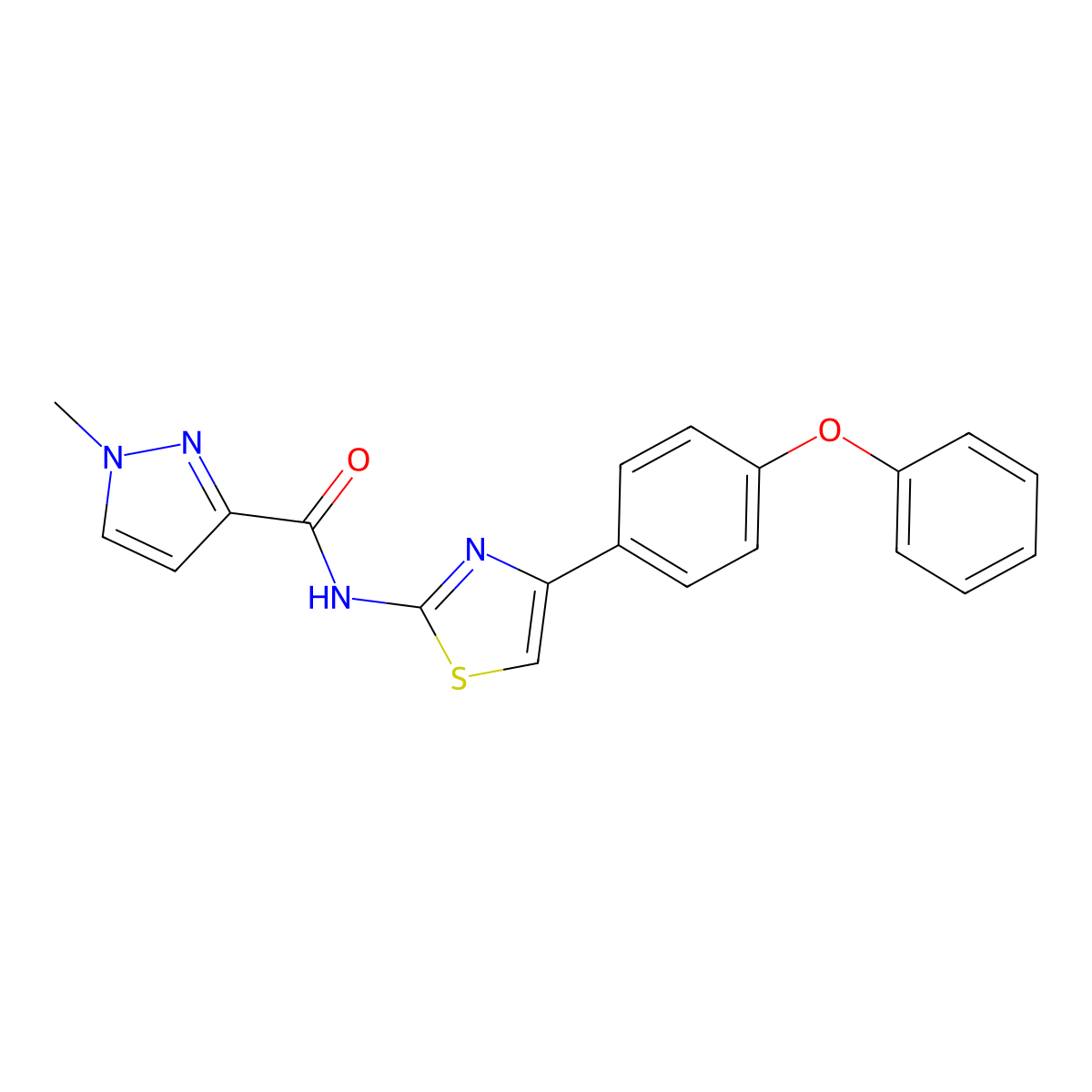 1-methyl-N-(4-(4-phenoxyphenyl)thiazol-2-yl)-1H-pyrazole-3-carboxamide molecular structure, CAS 1170606-04-8