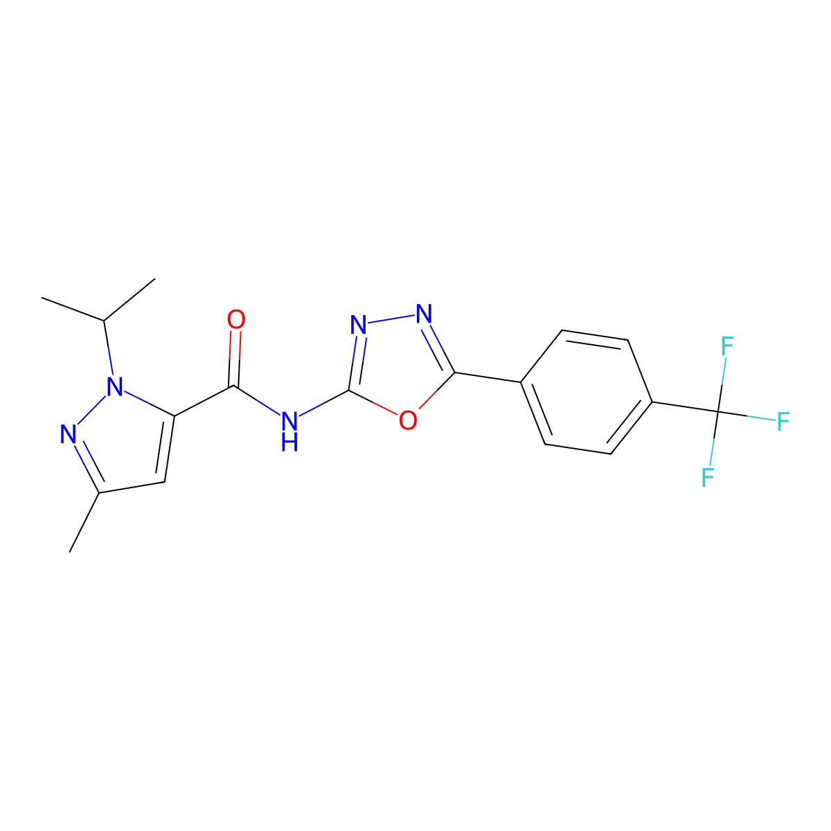 1-isopropyl-3-methyl-N-(5-(4-(trifluoromethyl)phenyl)-1,3,4-oxadiazol-2-yl)-1H-pyrazole-5-carboxamide molecular structure, CAS 1170606-27-5