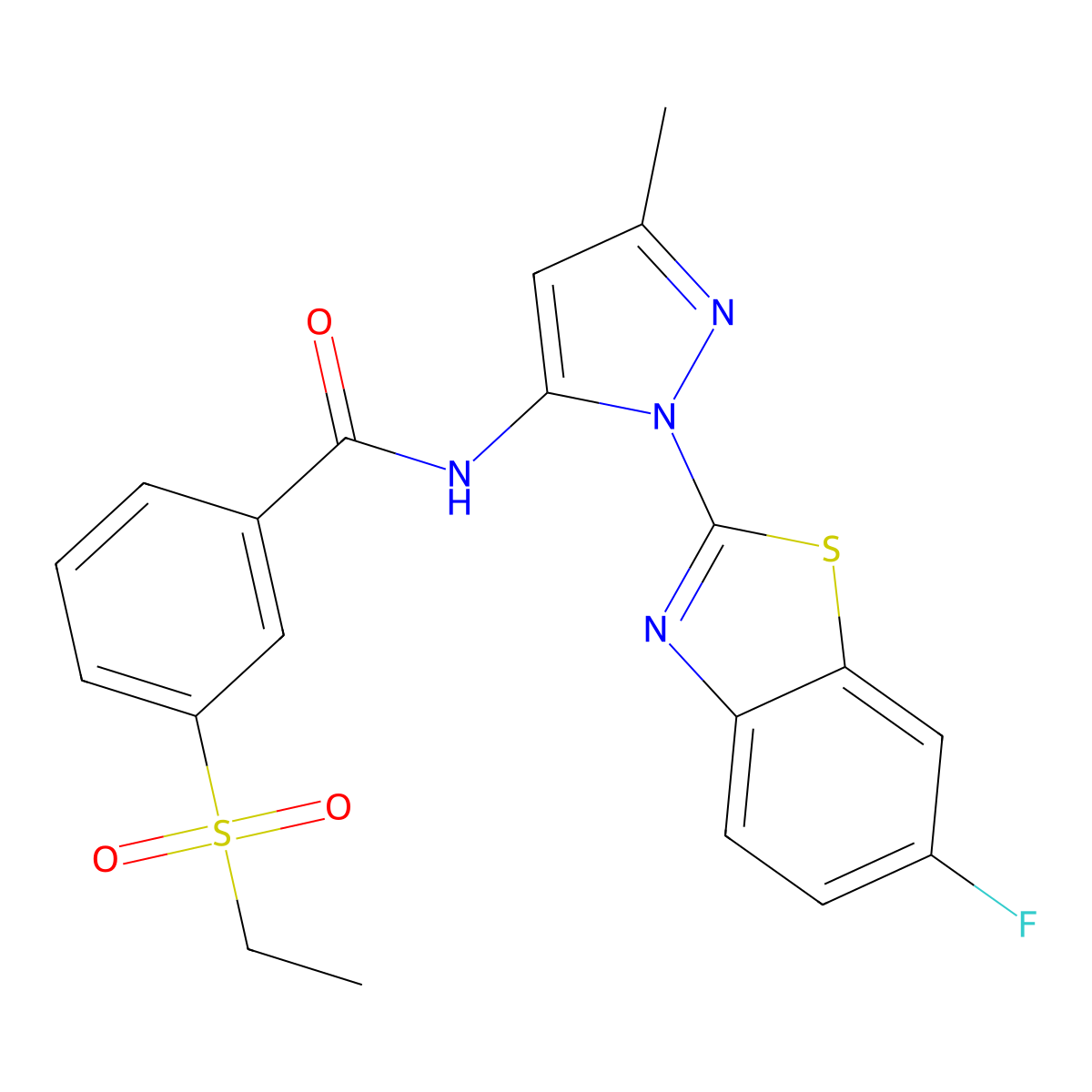 3-(ethylsulfonyl)-N-(1-(6-fluorobenzo[d]thiazol-2-yl)-3-methyl-1H-pyrazol-5-yl)benzamide molecular structure, CAS 1170606-67-3