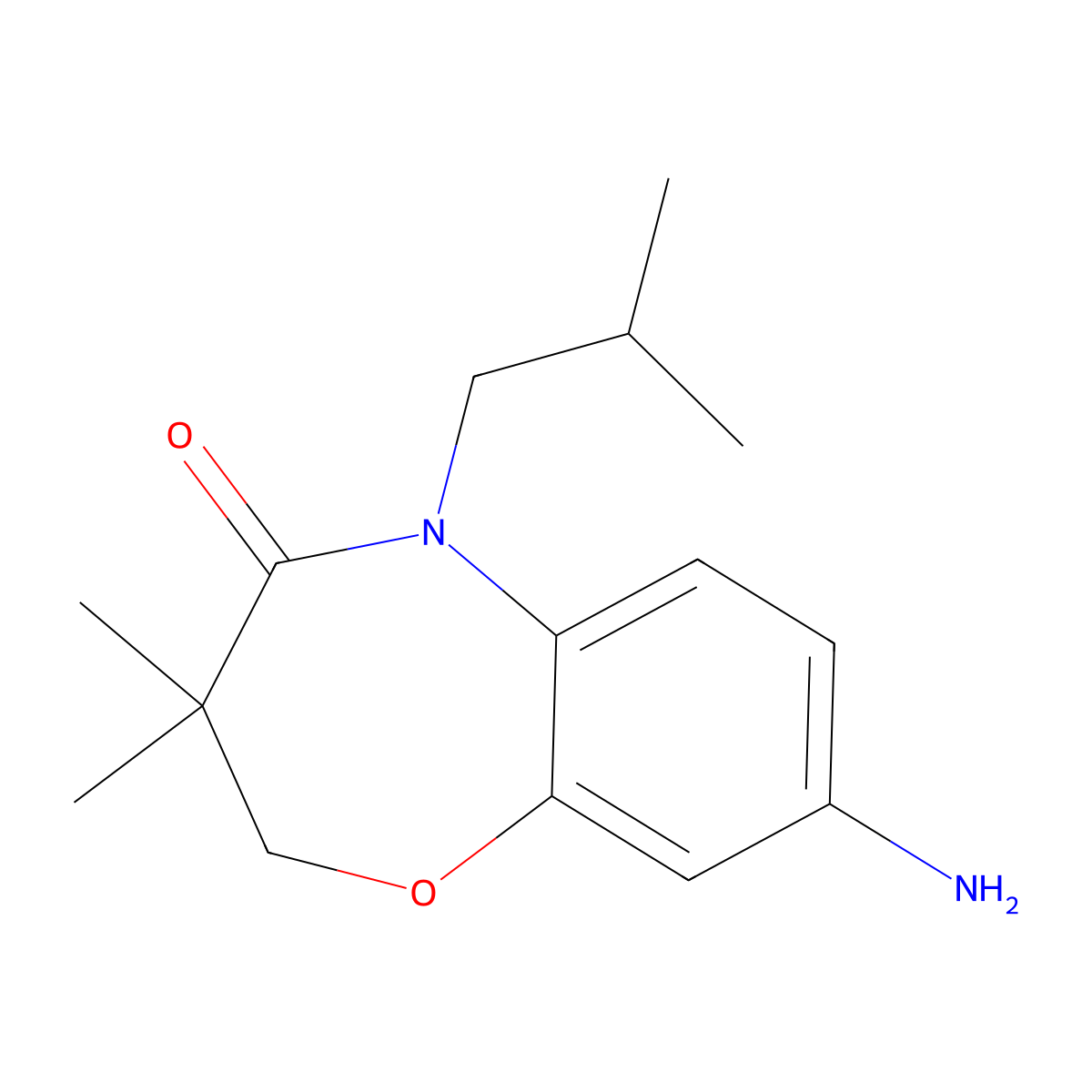 8-amino-5-isobutyl-3,3-dimethyl-2,3-dihydro-1,5-benzoxazepin-4(5H)-one molecular structure, CAS 1170606-68-4