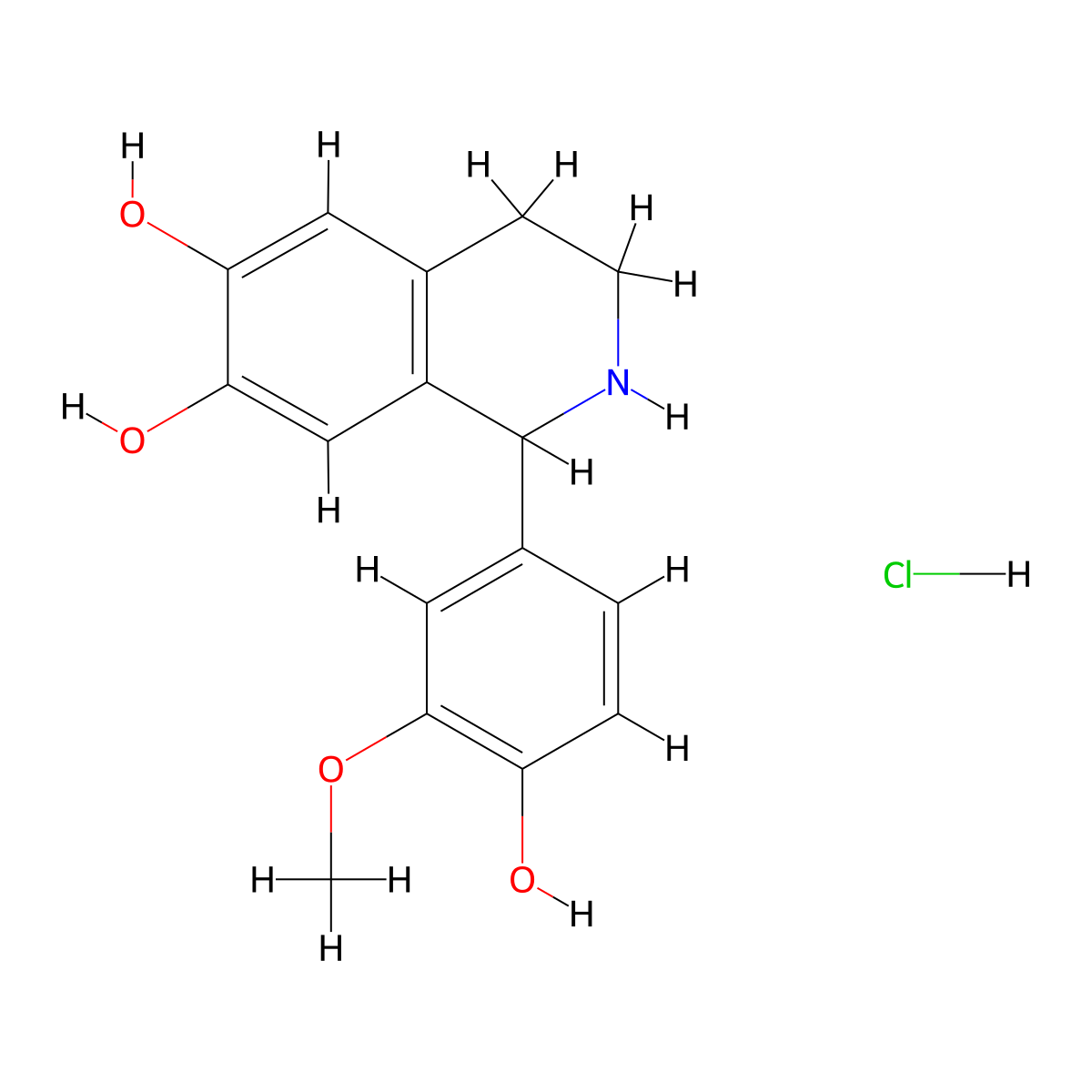 1-(4-Hydroxy-3-methoxyphenyl)-1,2,3,4-tetrahydroisoquinoline-6,7-diol hydrochloride molecular structure, CAS 1170608-01-1