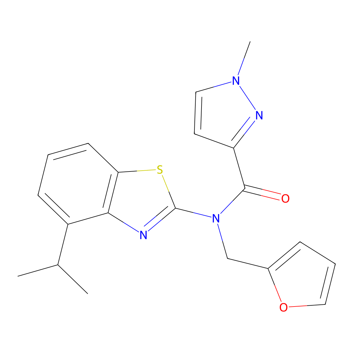 N-(furan-2-ylmethyl)-N-(4-isopropylbenzo[d]thiazol-2-yl)-1-methyl-1H-pyrazole-3-carboxamide molecular structure, CAS 1170608-68-0