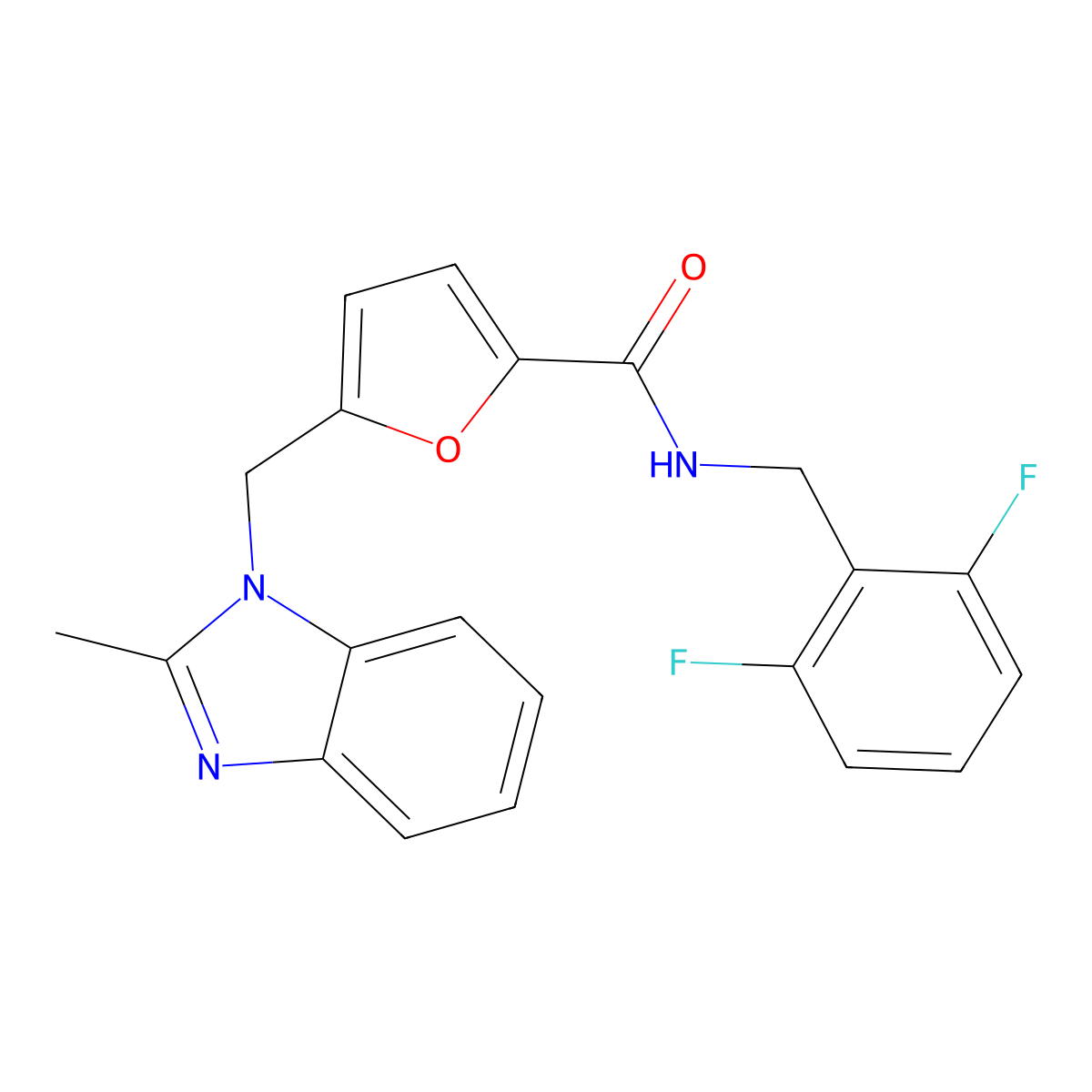 N-(2,6-difluorobenzyl)-5-((2-methyl-1H-benzo[d]imidazol-1-yl)methyl)furan-2-carboxamide molecular structure, CAS 1170609-49-0