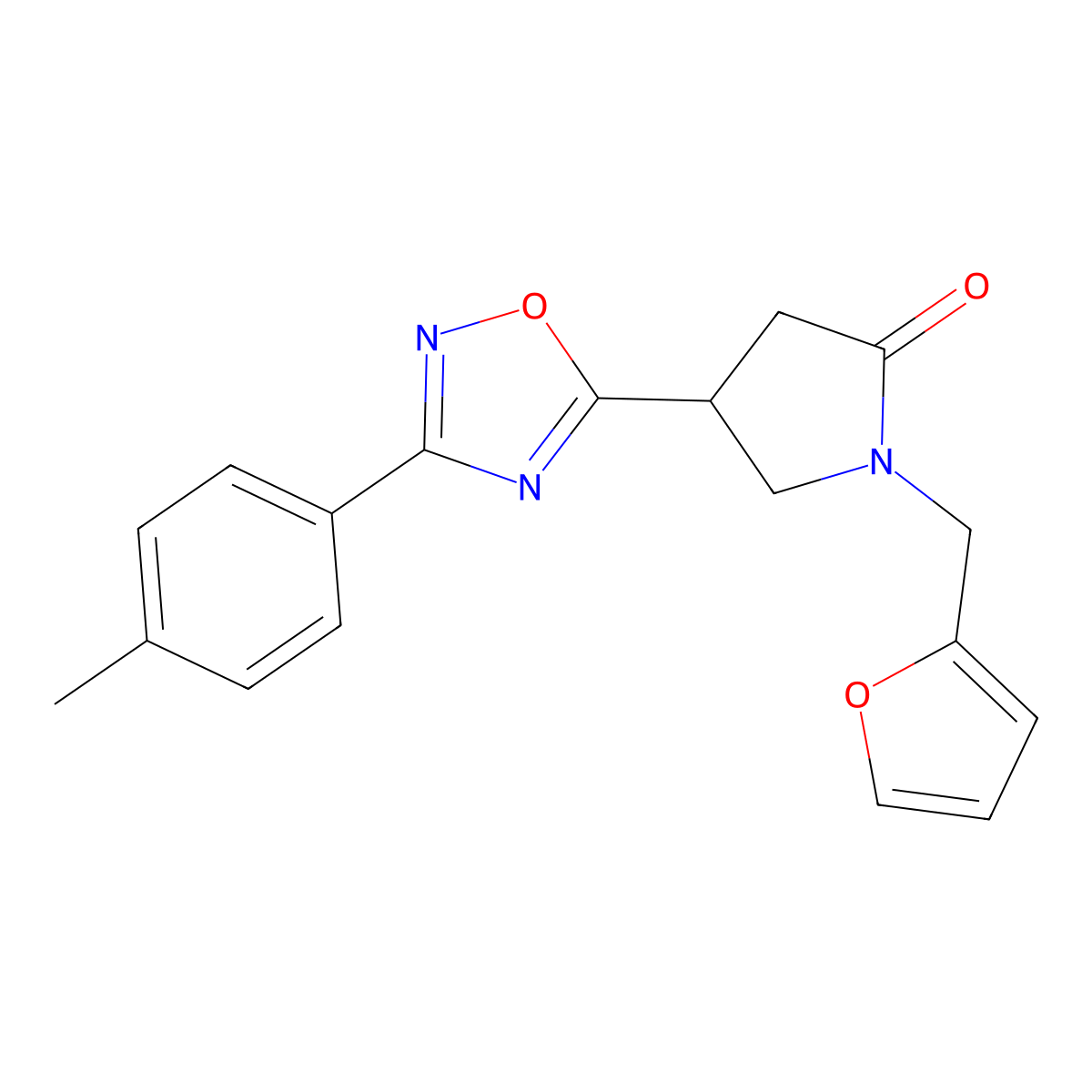 1-(Furan-2-ylmethyl)-4-(3-(p-tolyl)-1,2,4-oxadiazol-5-yl)pyrrolidin-2-one molecular structure, CAS 1170610-85-1