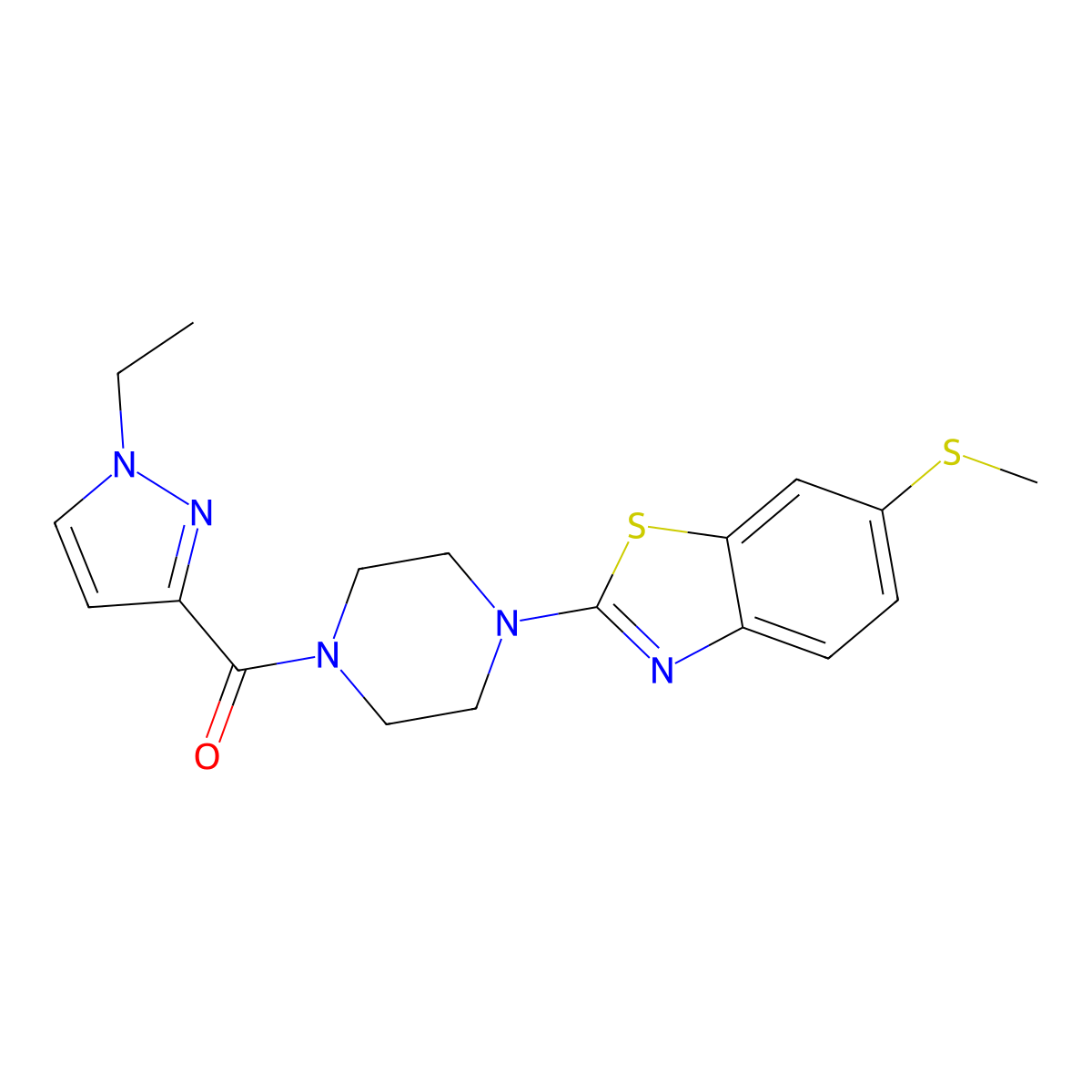 (1-ethyl-1H-pyrazol-3-yl)(4-(6-(methylthio)benzo[d]thiazol-2-yl)piperazin-1-yl)methanone molecular structure, CAS 1170611-78-5