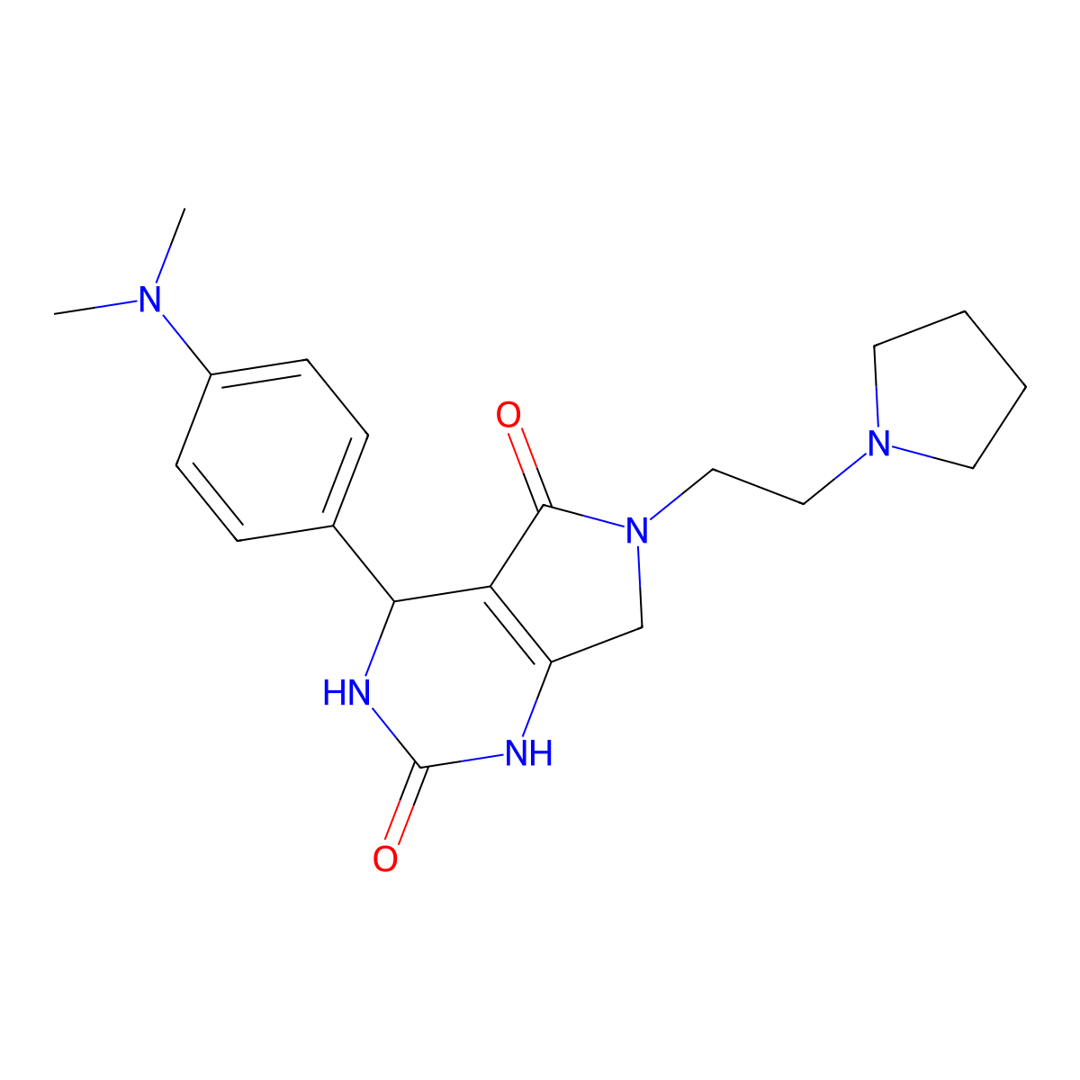 4-[4-(dimethylamino)phenyl]-6-[2-(pyrrolidin-1-yl)ethyl]-1H,2H,3H,4H,5H,6H,7H-pyrrolo[3,4-d]pyrimidine-2,5-dione molecular structure, CAS 1170612-04-0