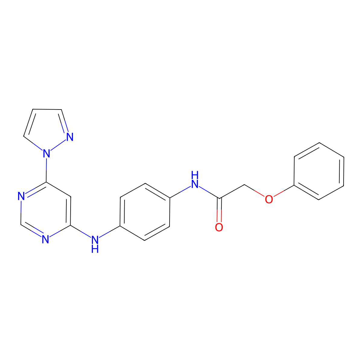 N-(4-((6-(1H-pyrazol-1-yl)pyrimidin-4-yl)amino)phenyl)-2-phenoxyacetamide molecular structure, CAS 1170614-15-9