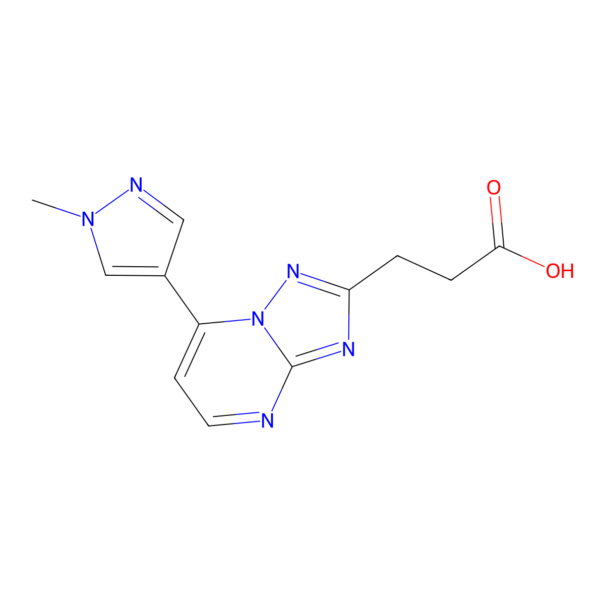 3-(7-(1-Methyl-1H-pyrazol-4-yl)-[1,2,4]triazolo[1,5-a]pyrimidin-2-yl)propanoic acid molecular structure, CAS 1170616-38-2
